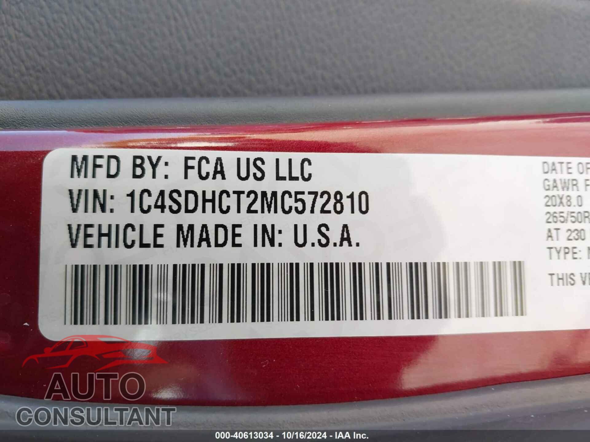 DODGE DURANGO 2021 - 1C4SDHCT2MC572810