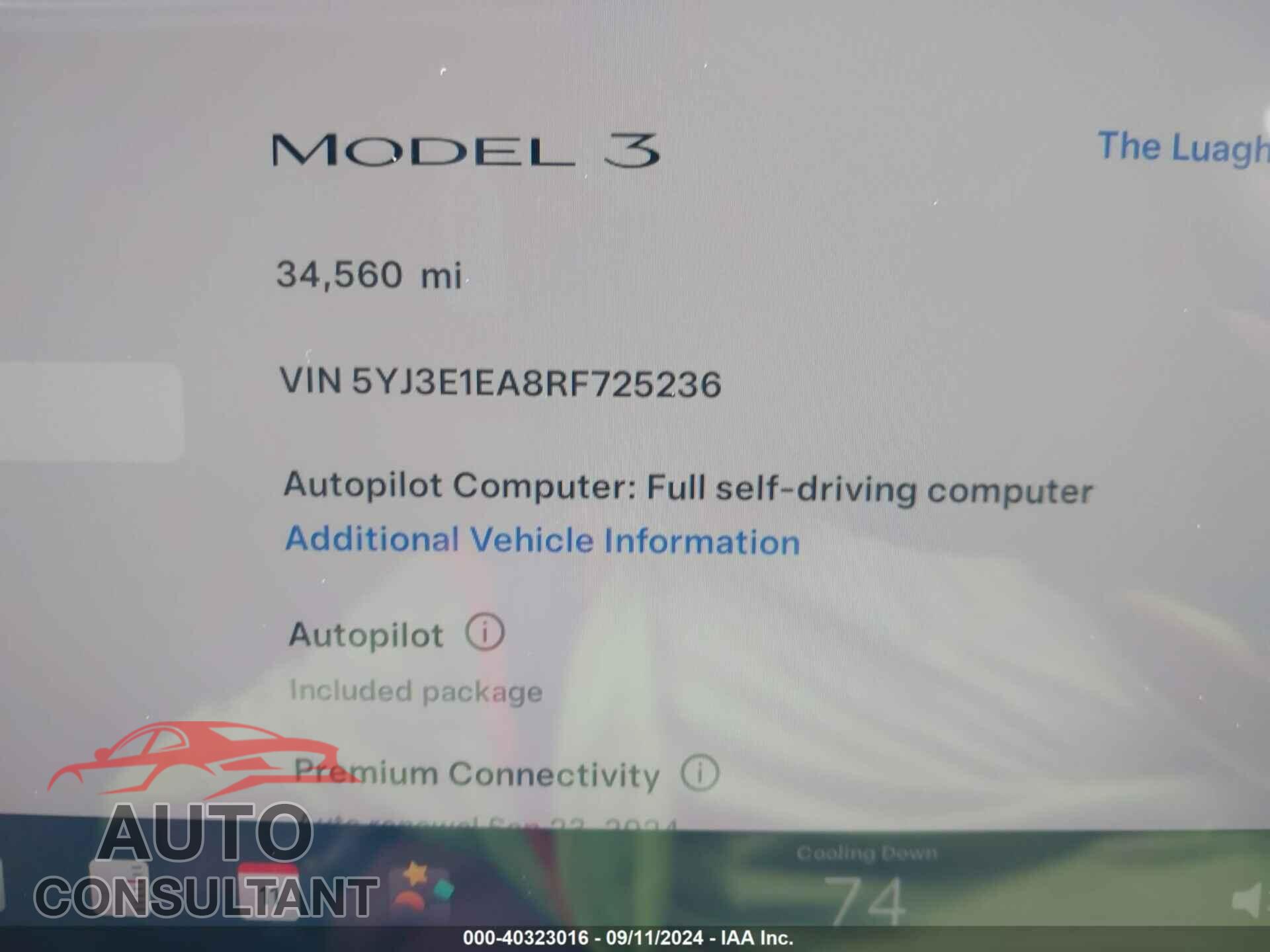 TESLA MODEL 3 2024 - 5YJ3E1EA8RF725236