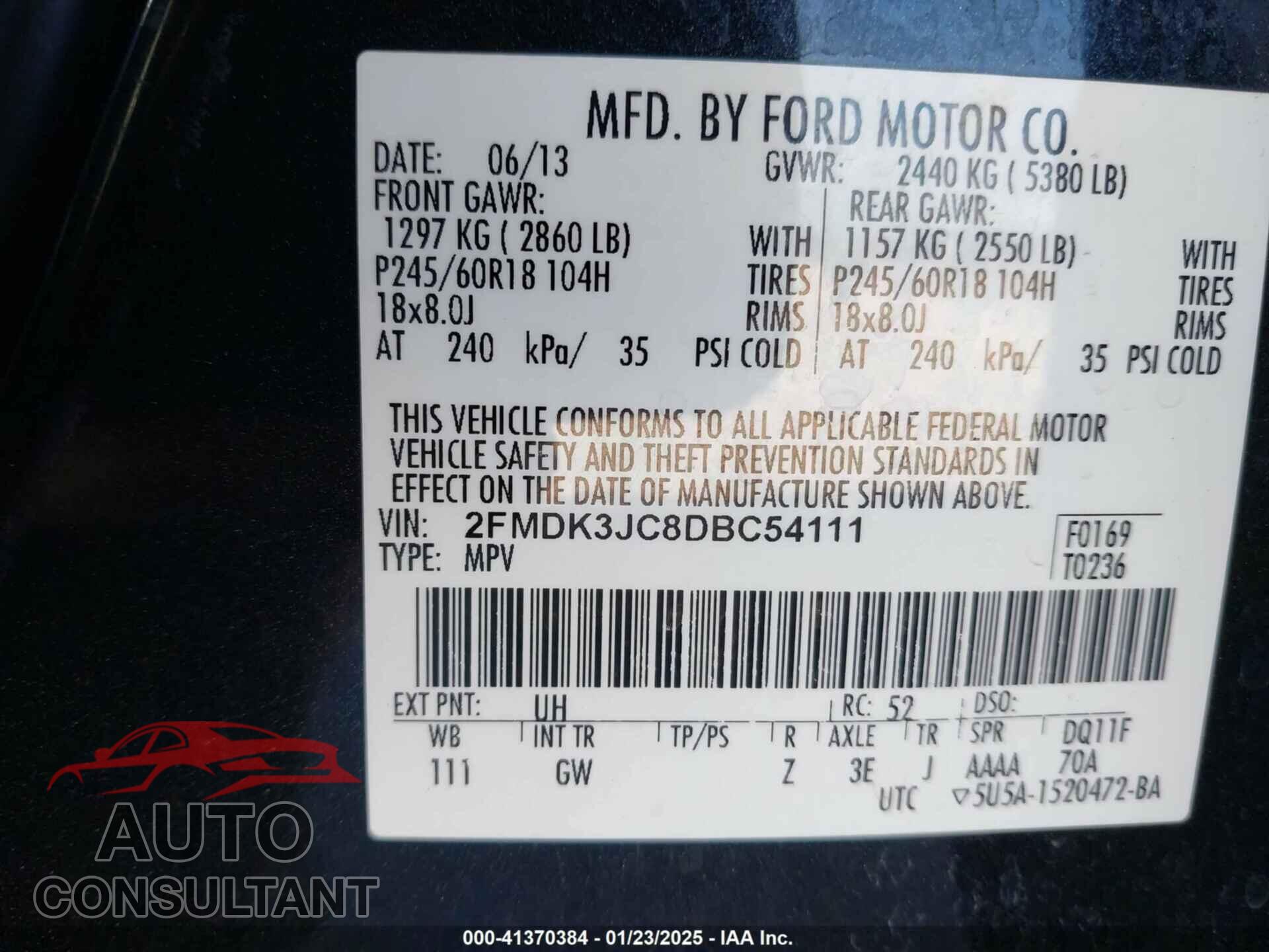 FORD EDGE 2013 - 2FMDK3JC8DBC54111