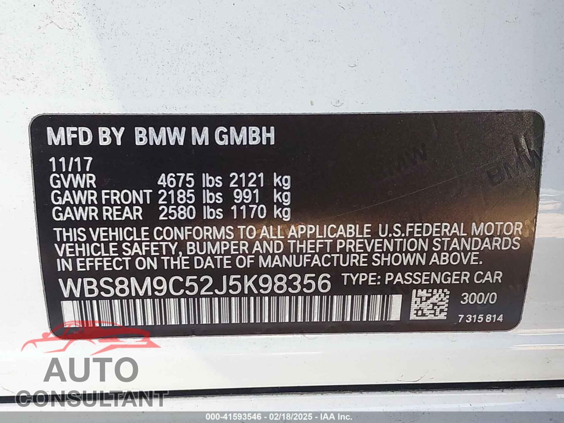 BMW M3 2018 - WBS8M9C52J5K98356
