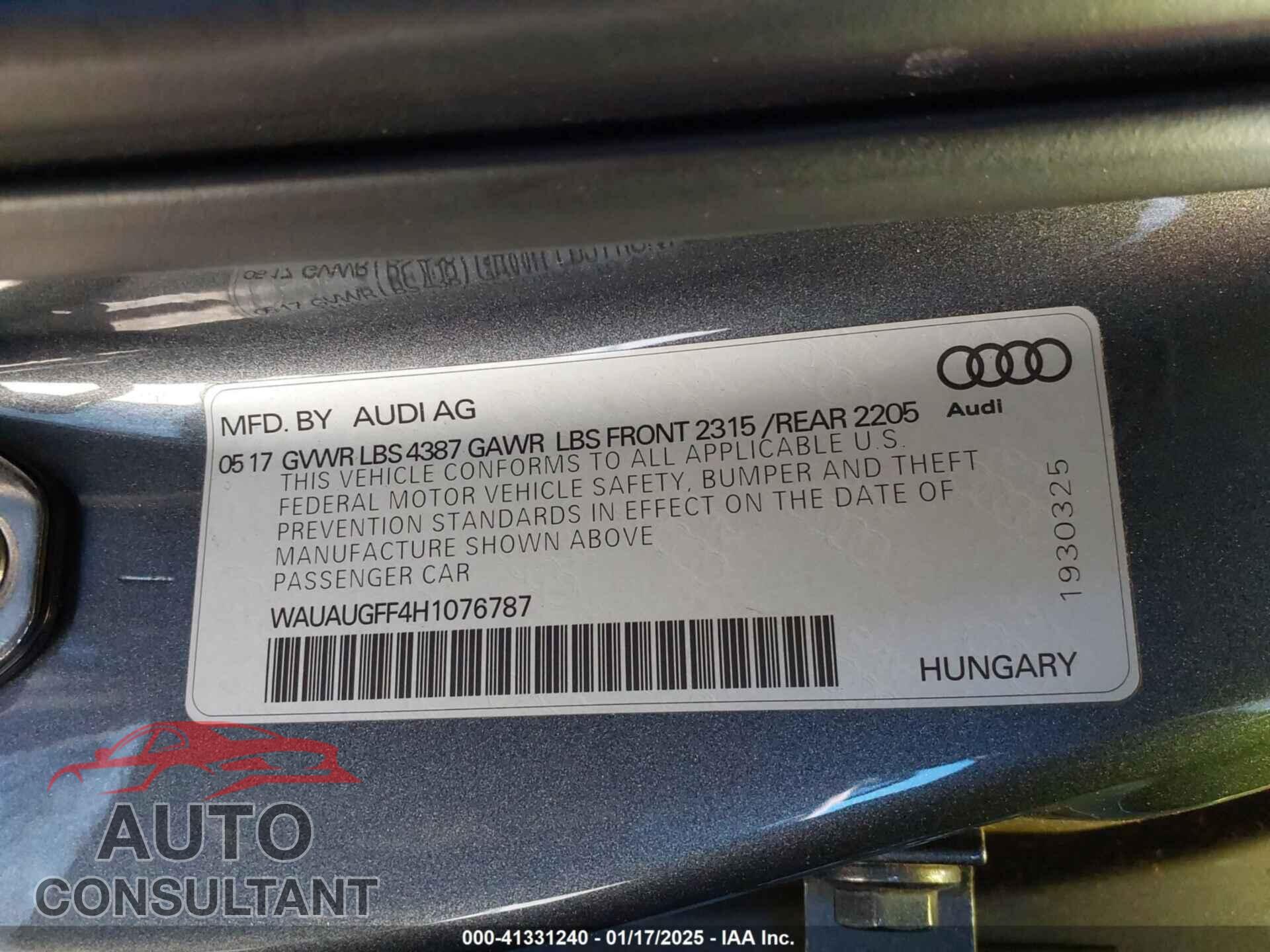 AUDI A3 2017 - WAUAUGFF4H1076787