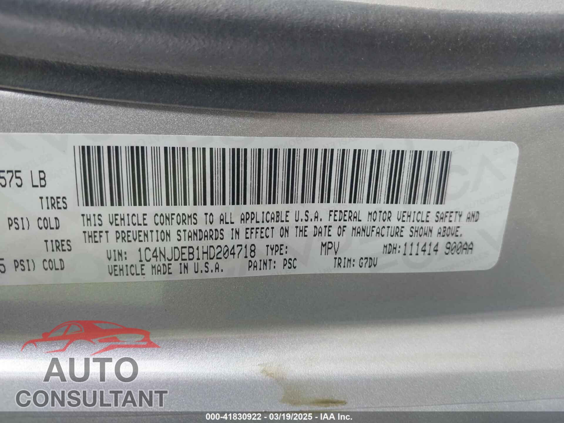 JEEP COMPASS 2017 - 1C4NJDEB1HD204718