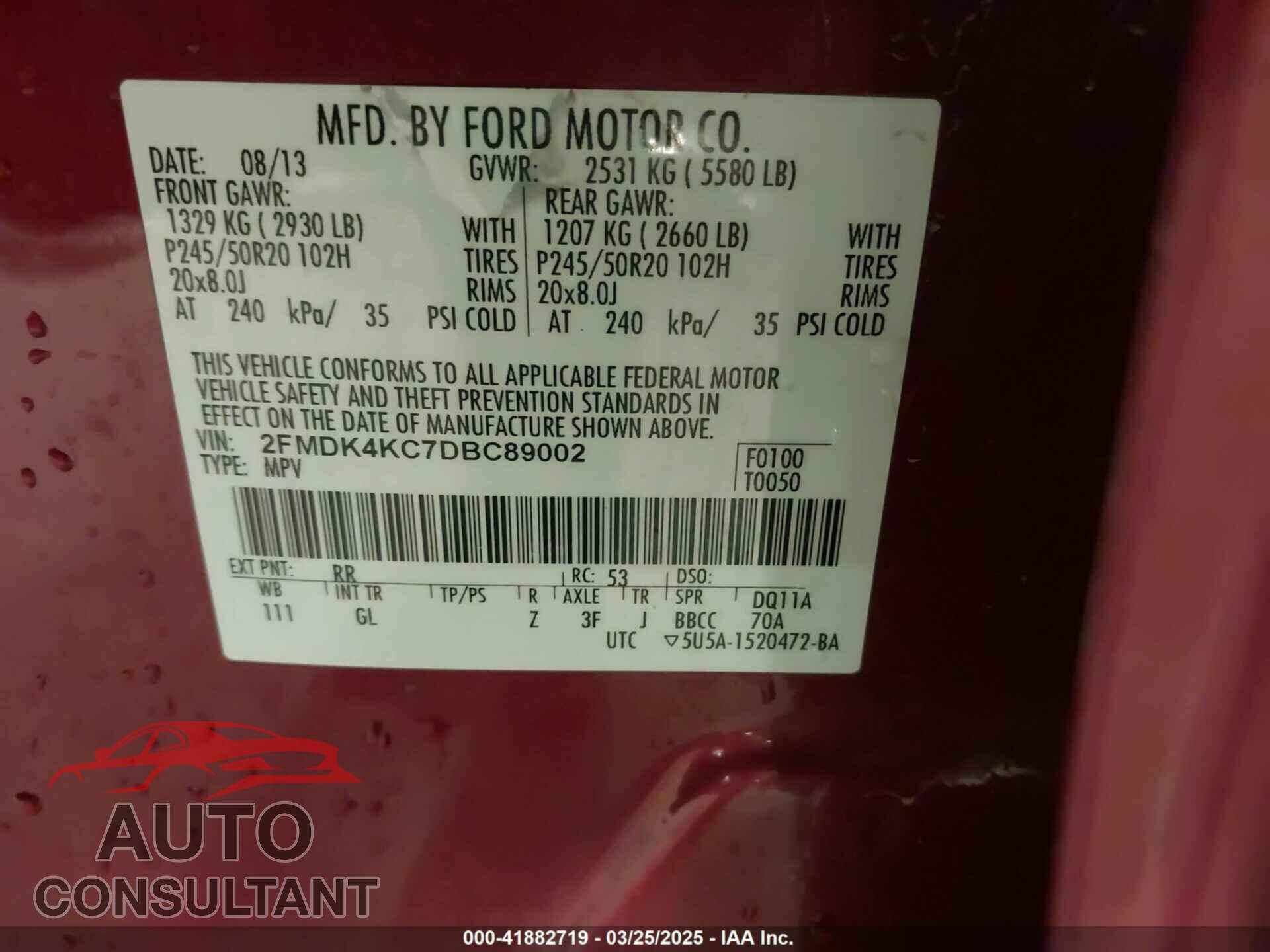FORD EDGE 2013 - 2FMDK4KC7DBC89002
