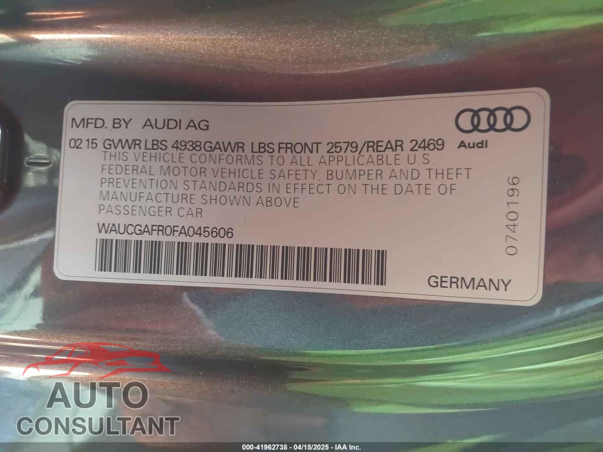 AUDI S5 2015 - WAUCGAFR0FA045606