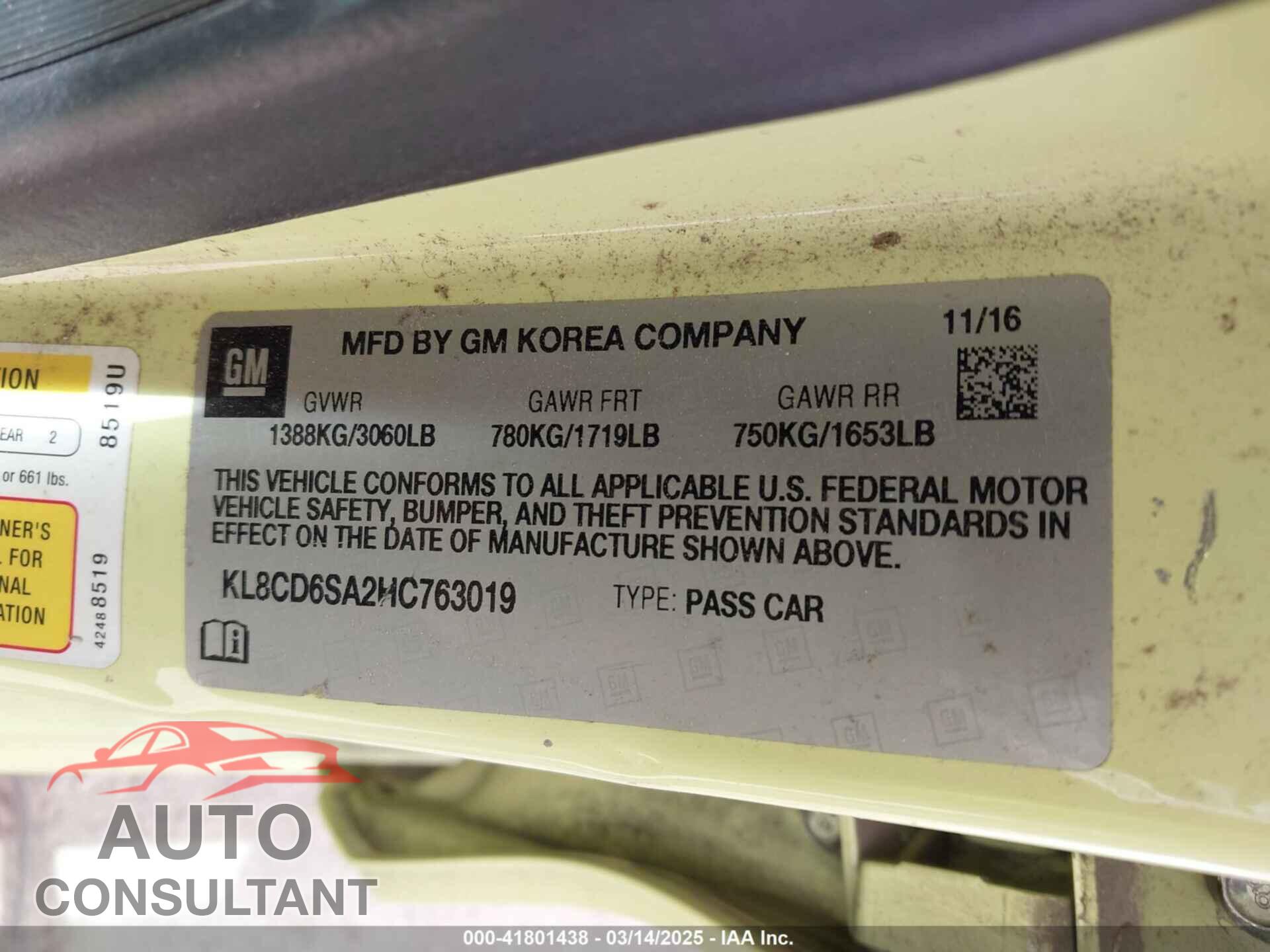 CHEVROLET SPARK 2017 - KL8CD6SA2HC763019