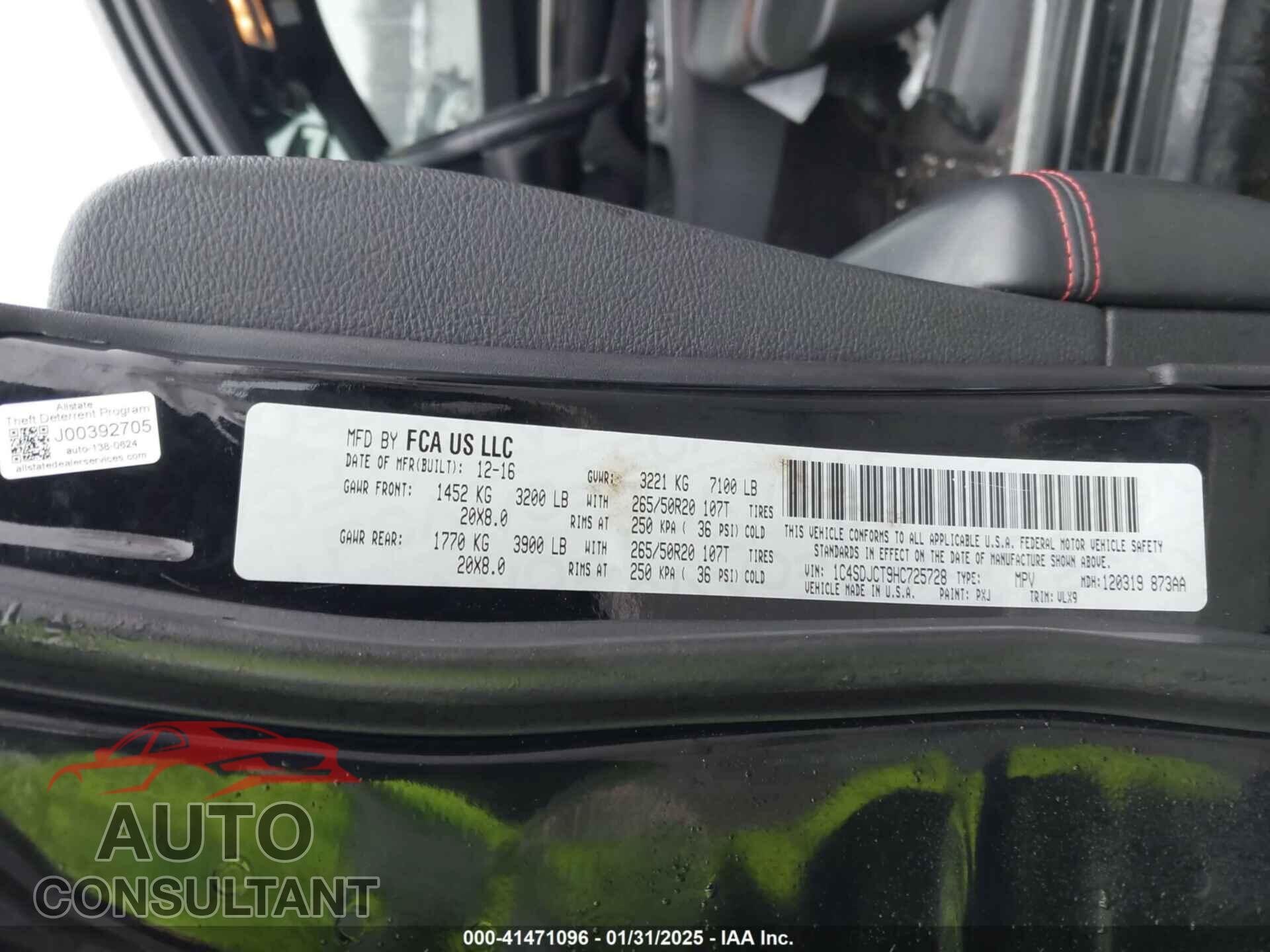 DODGE DURANGO 2017 - 1C4SDJCT9HC725728