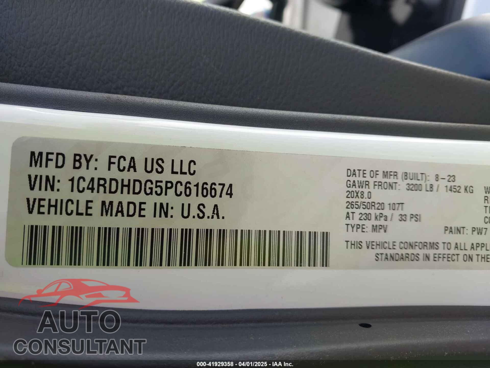 DODGE DURANGO 2023 - 1C4RDHDG5PC616674