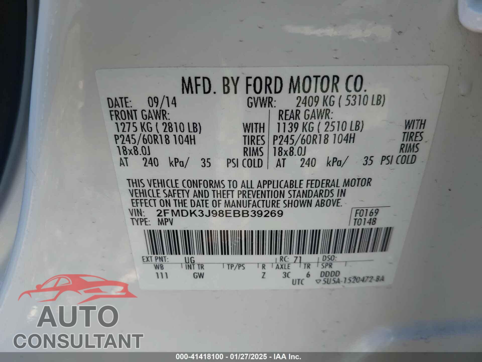 FORD EDGE 2014 - 2FMDK3J98EBB39269