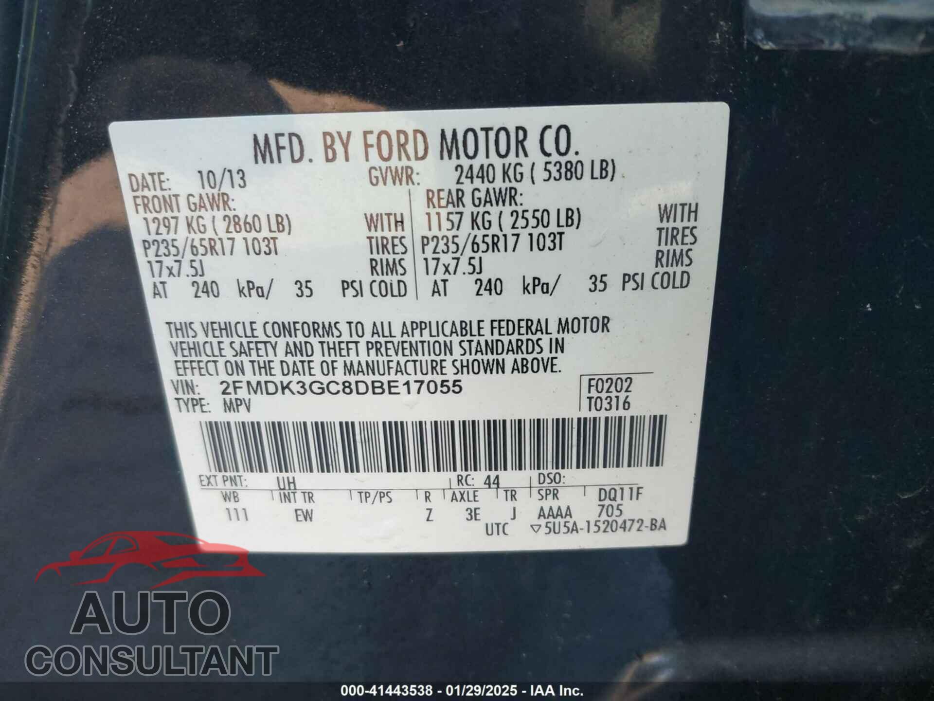 FORD EDGE 2013 - 2FMDK3GC8DBE17055