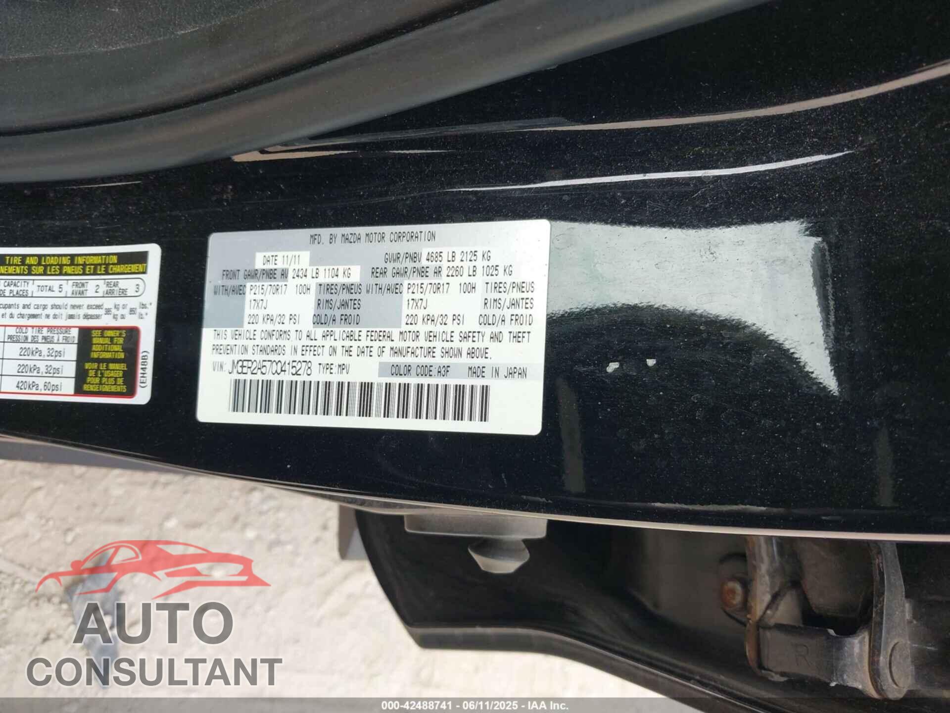 MAZDA CX-7 2012 - JM3ER2A57C0415278
