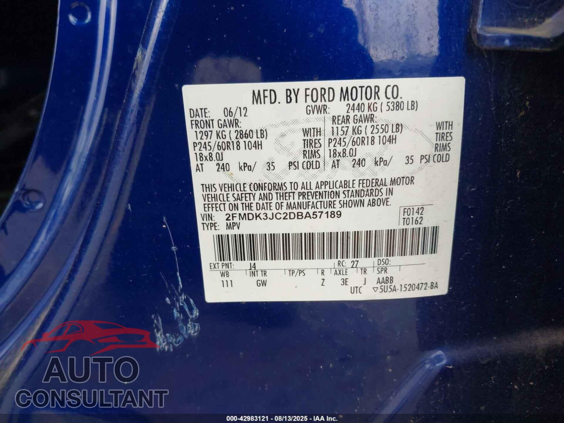FORD EDGE 2013 - 2FMDK3JC2DBA57189