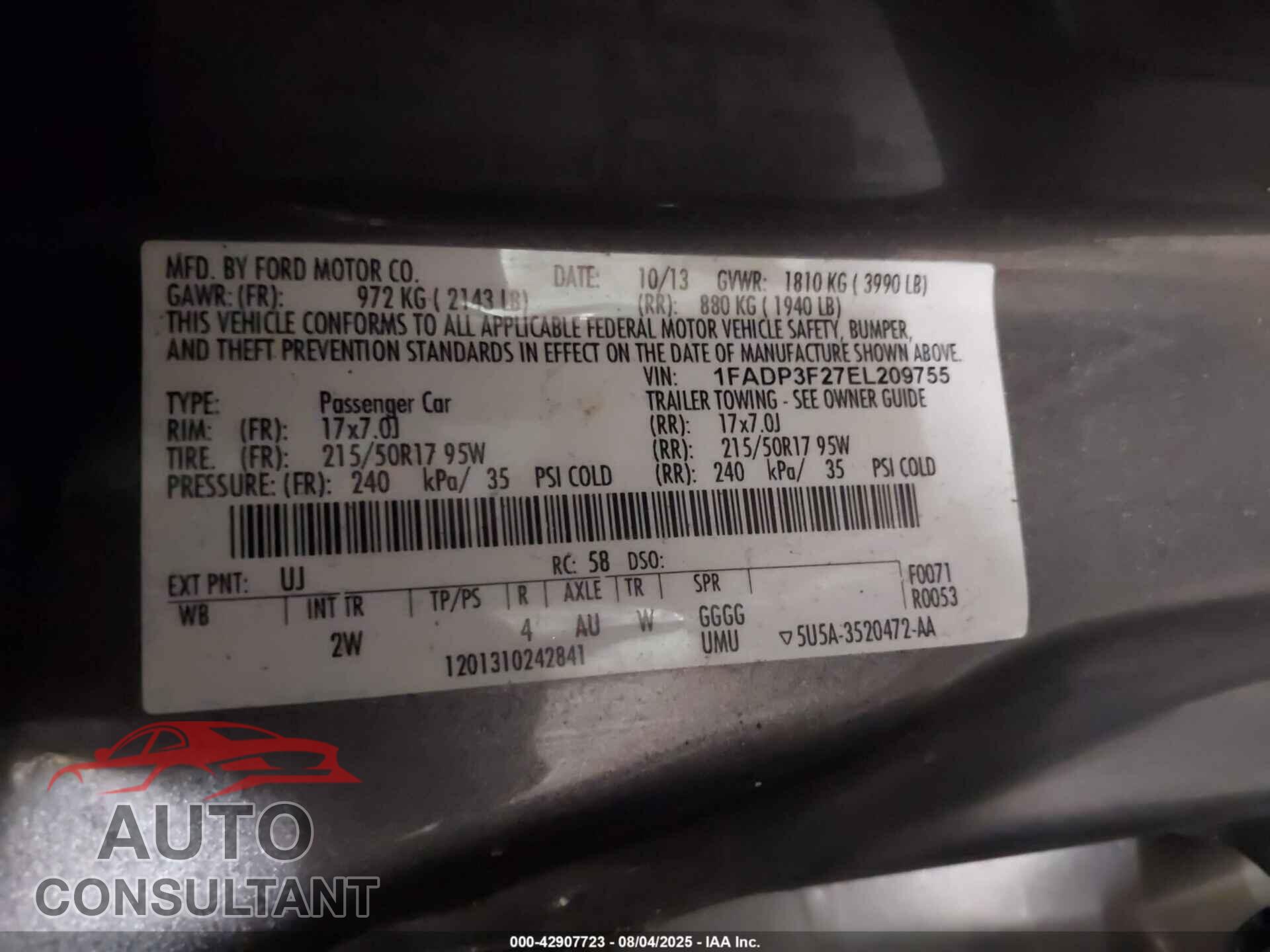 FORD FOCUS 2014 - 1FADP3F27EL209755