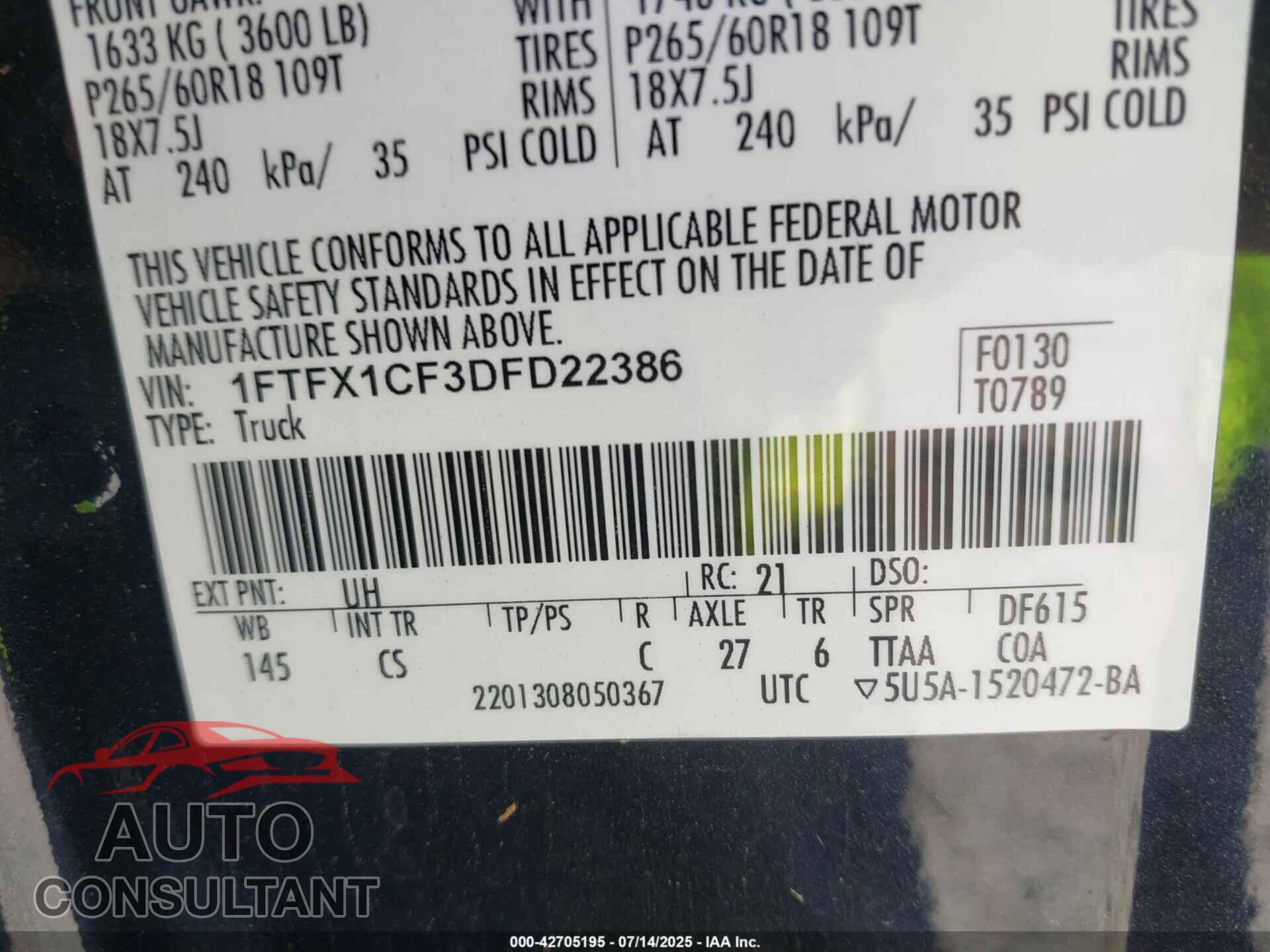 FORD F-150 2013 - 1FTFX1CF3DFD22386