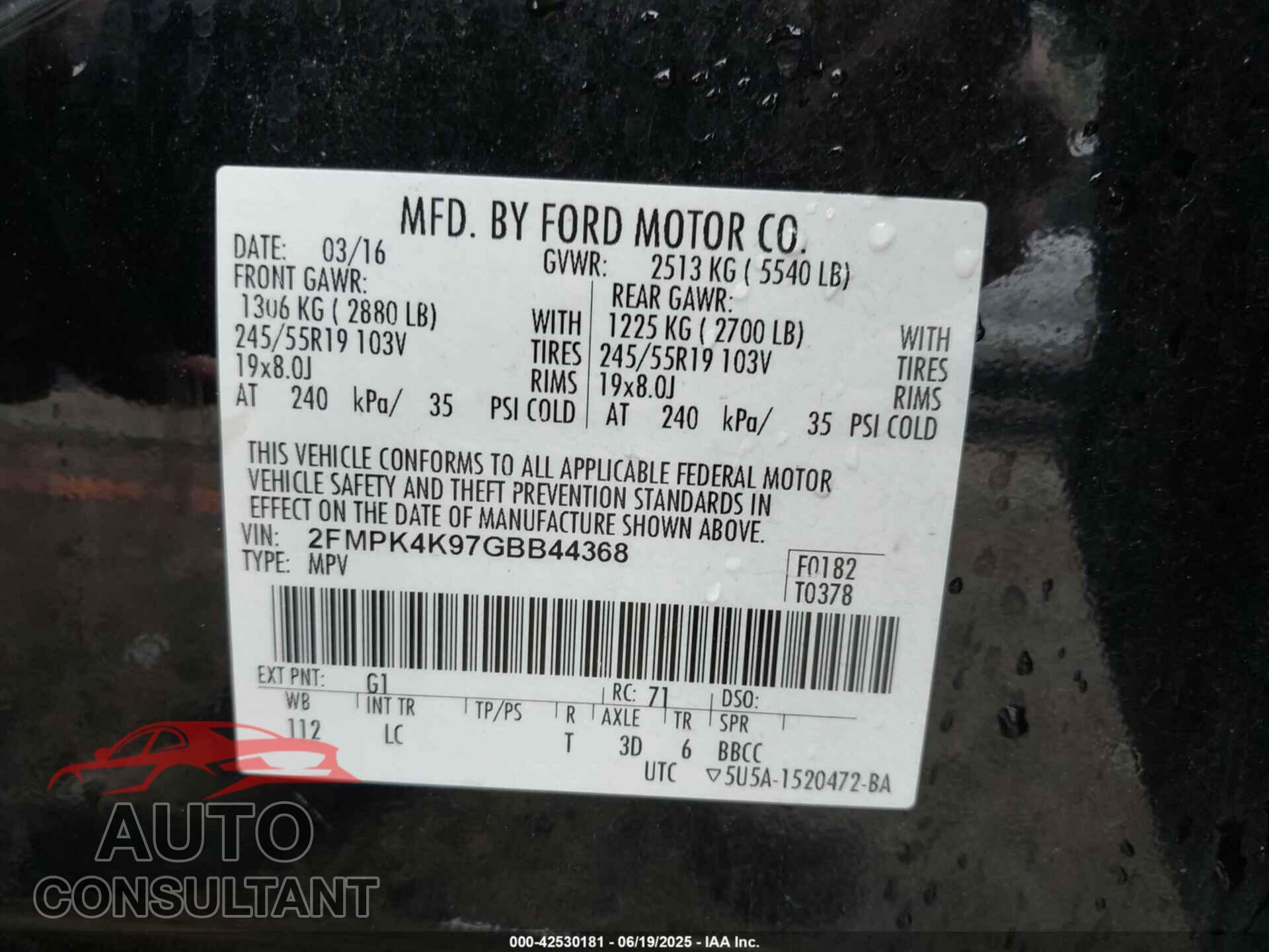 FORD EDGE 2016 - 2FMPK4K97GBB44368