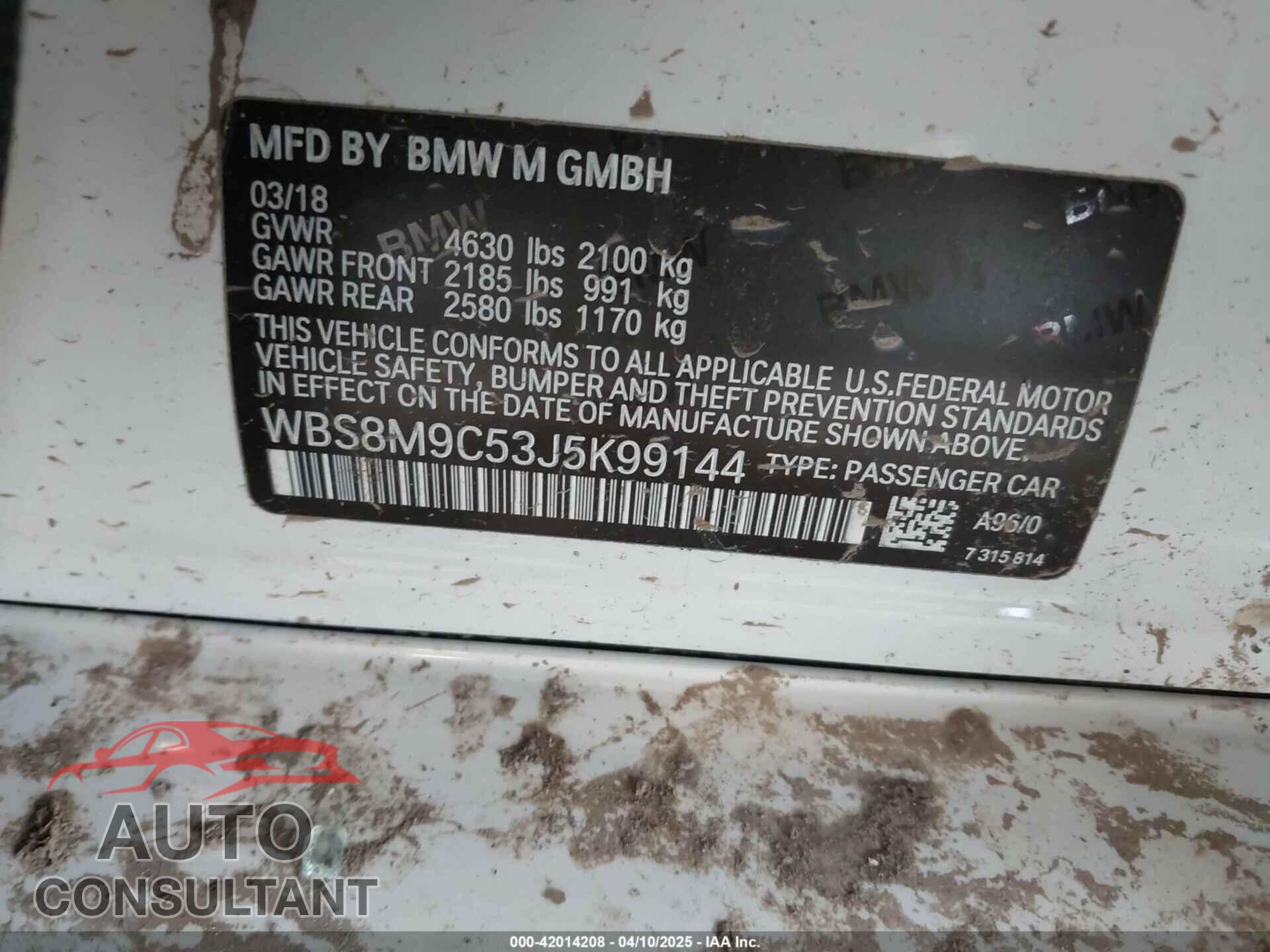 BMW M3 2018 - WBS8M9C53J5K99144