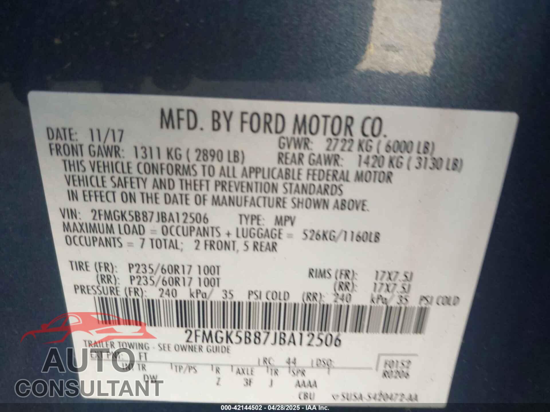FORD FLEX 2018 - 2FMGK5B87JBA12506