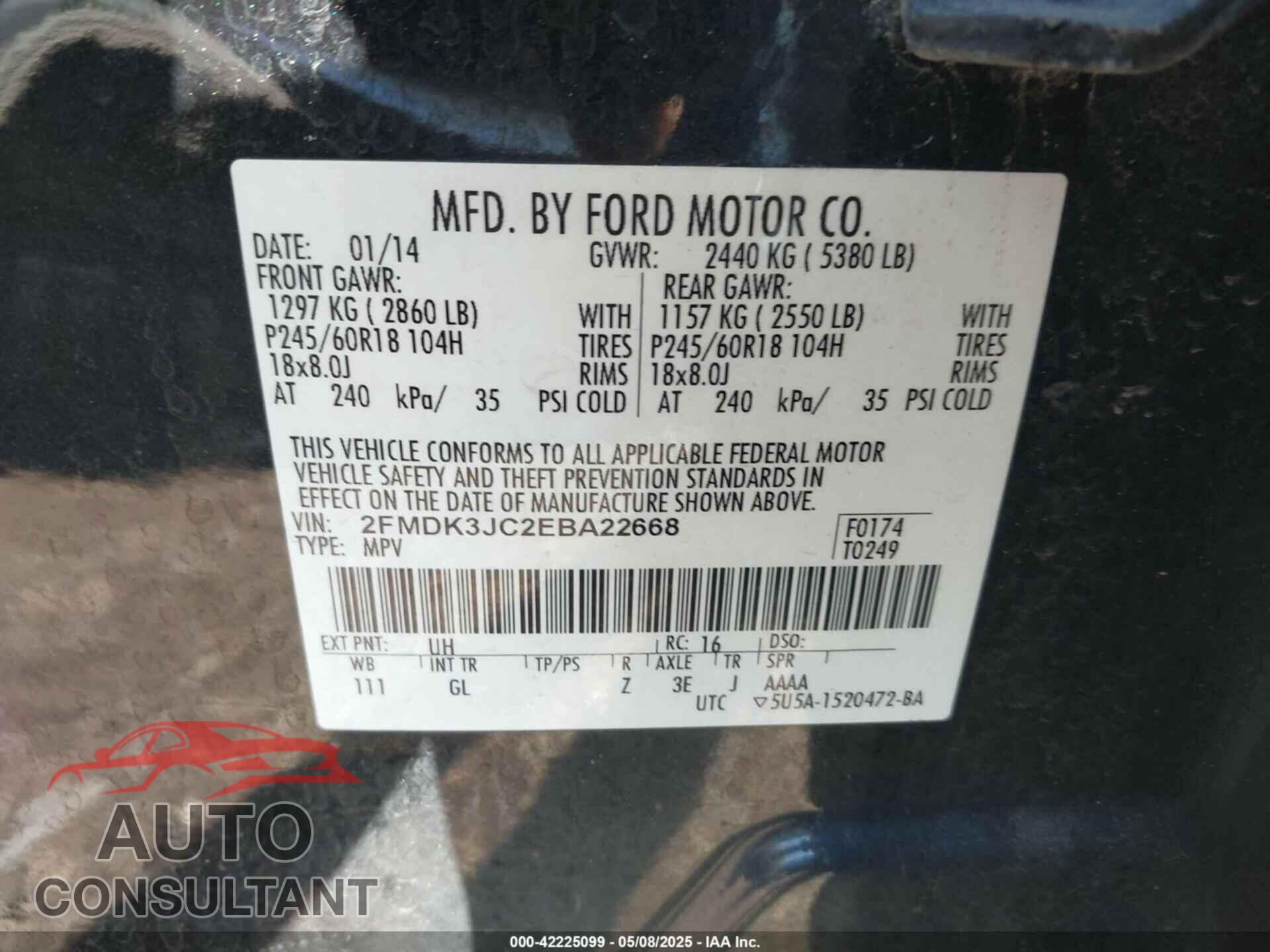 FORD EDGE 2014 - 2FMDK3JC2EBA22668