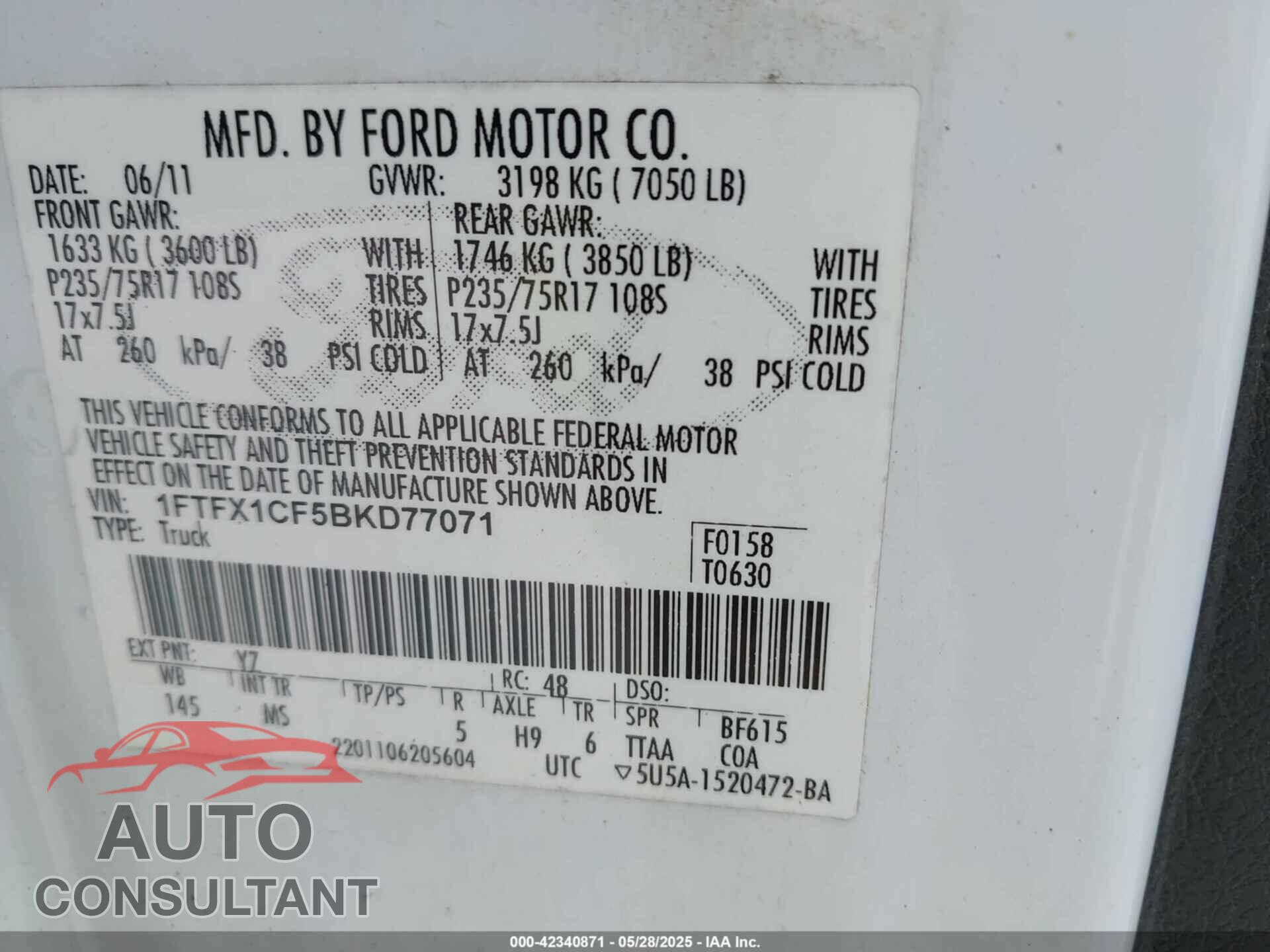 FORD F-150 2011 - 1FTFX1CF5BKD77071