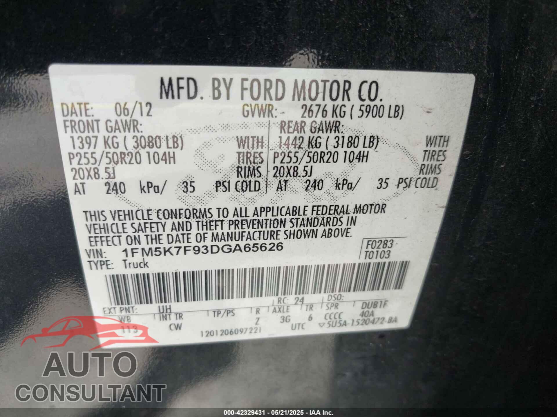 FORD EXPLORER 2013 - 1FM5K7F93DGA65626