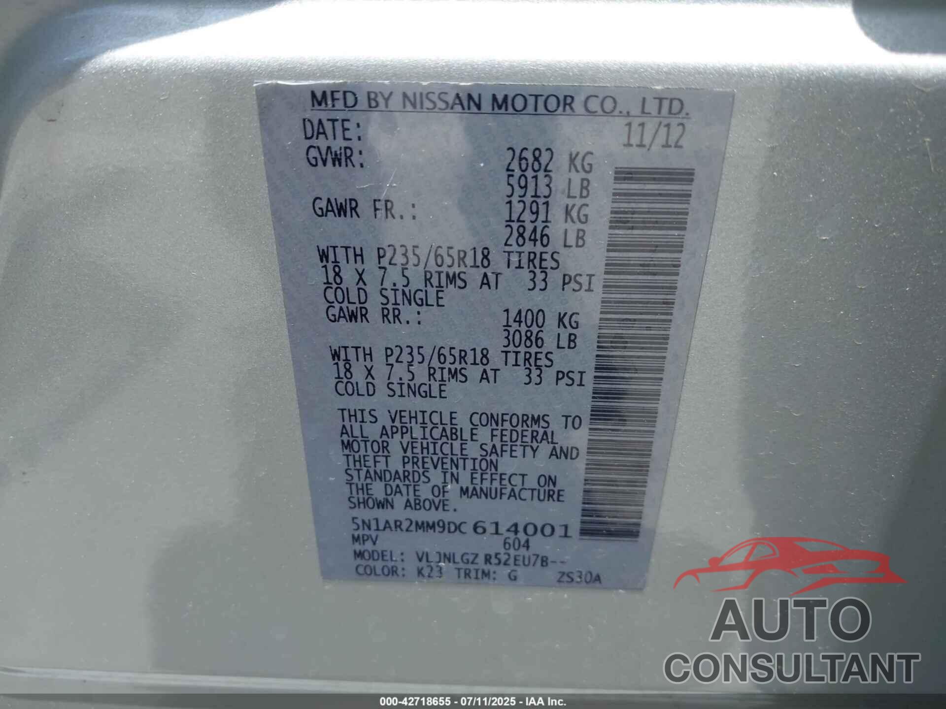 NISSAN PATHFINDER 2013 - 5N1AR2MM9DC614001