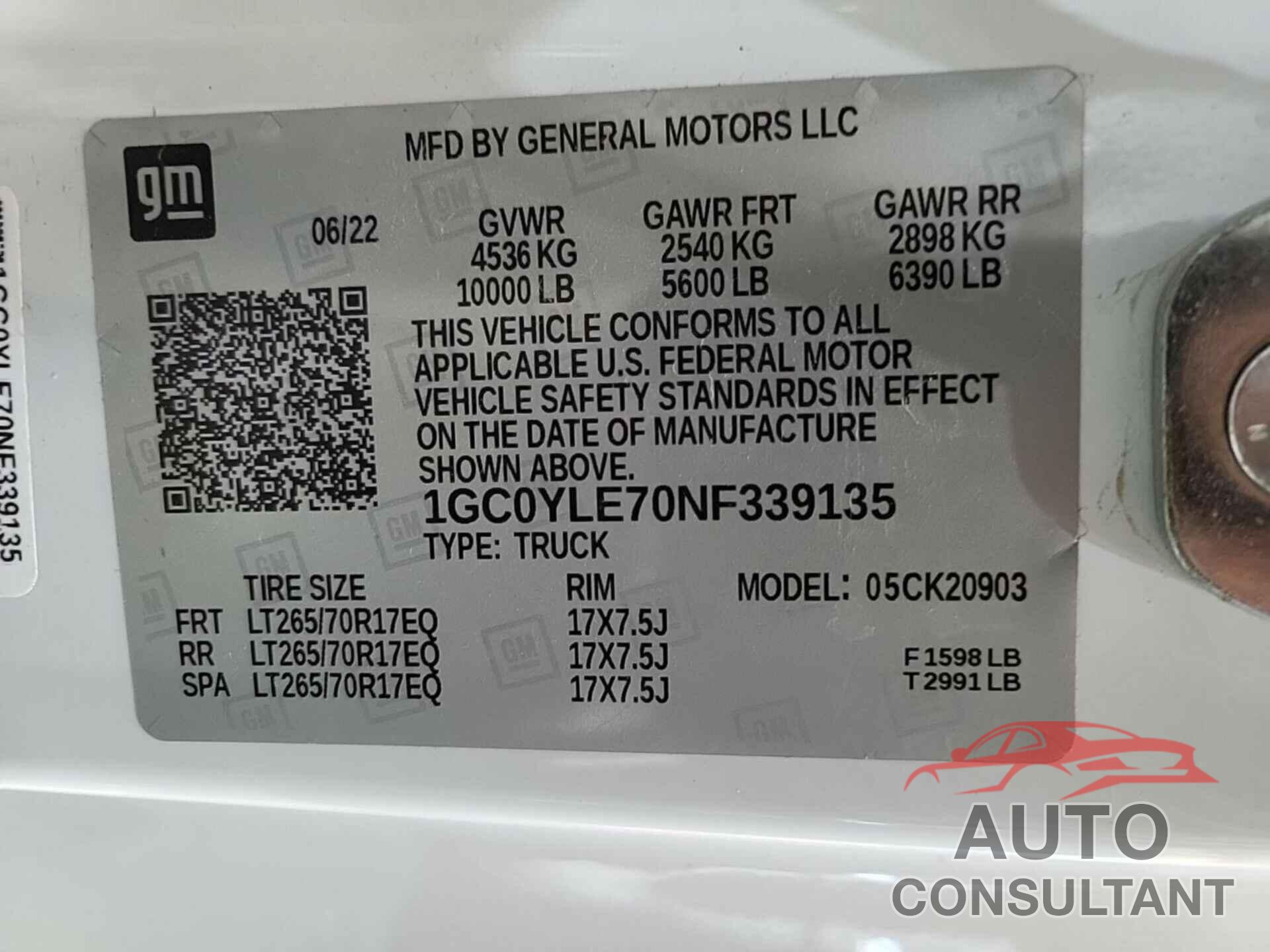 CHEVROLET SILVERADO 2022 - 1GC0YLE70NF339135