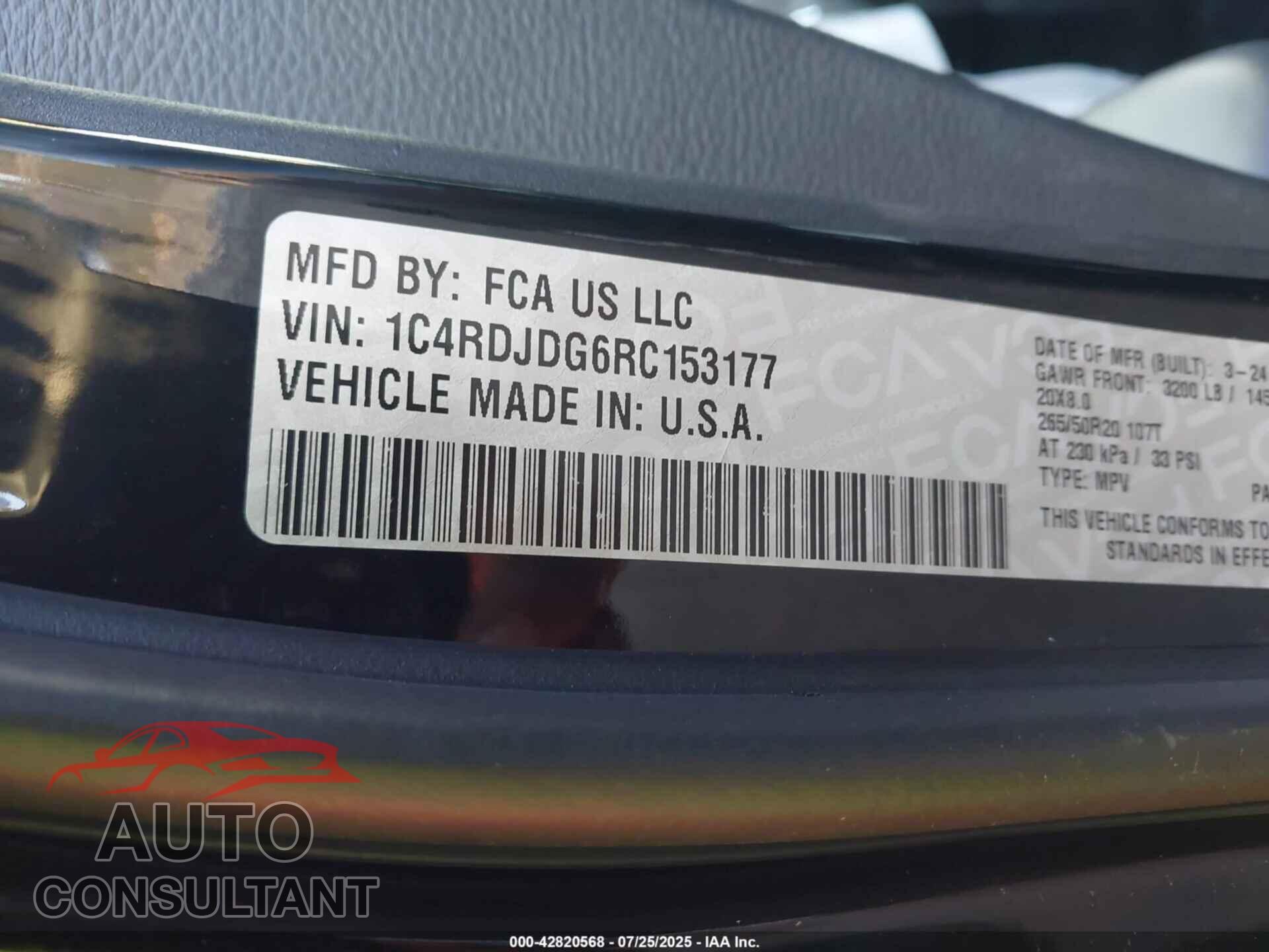 DODGE DURANGO 2024 - 1C4RDJDG6RC153177