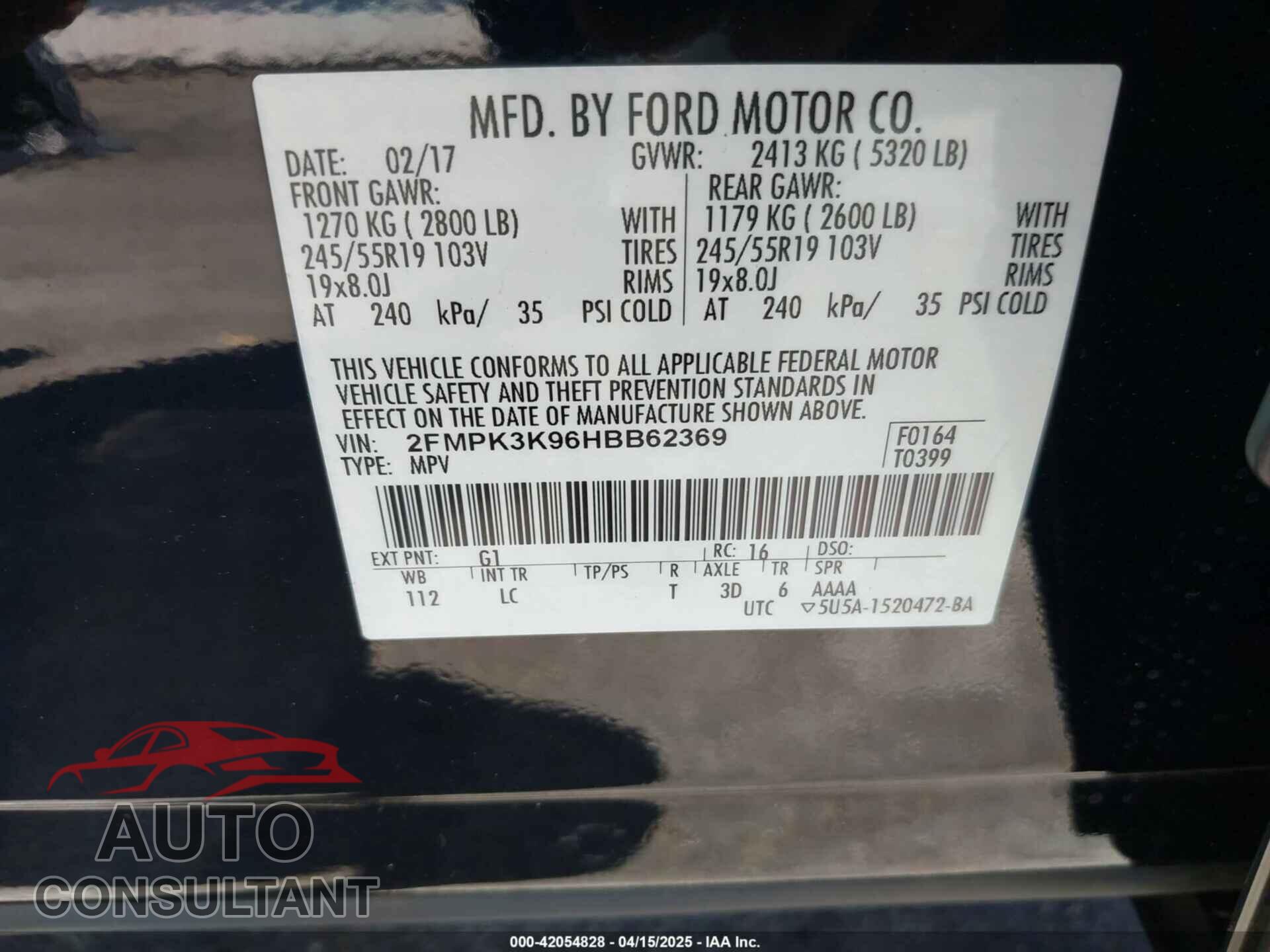FORD EDGE 2017 - 2FMPK3K96HBB62369