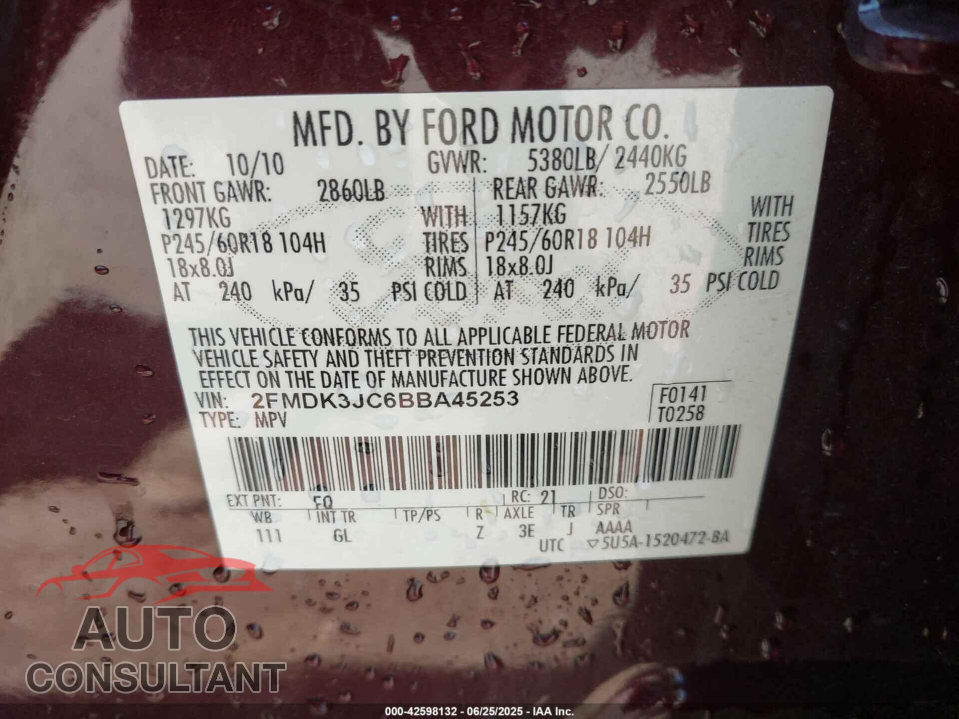 FORD EDGE 2011 - 2FMDK3JC6BBA45253