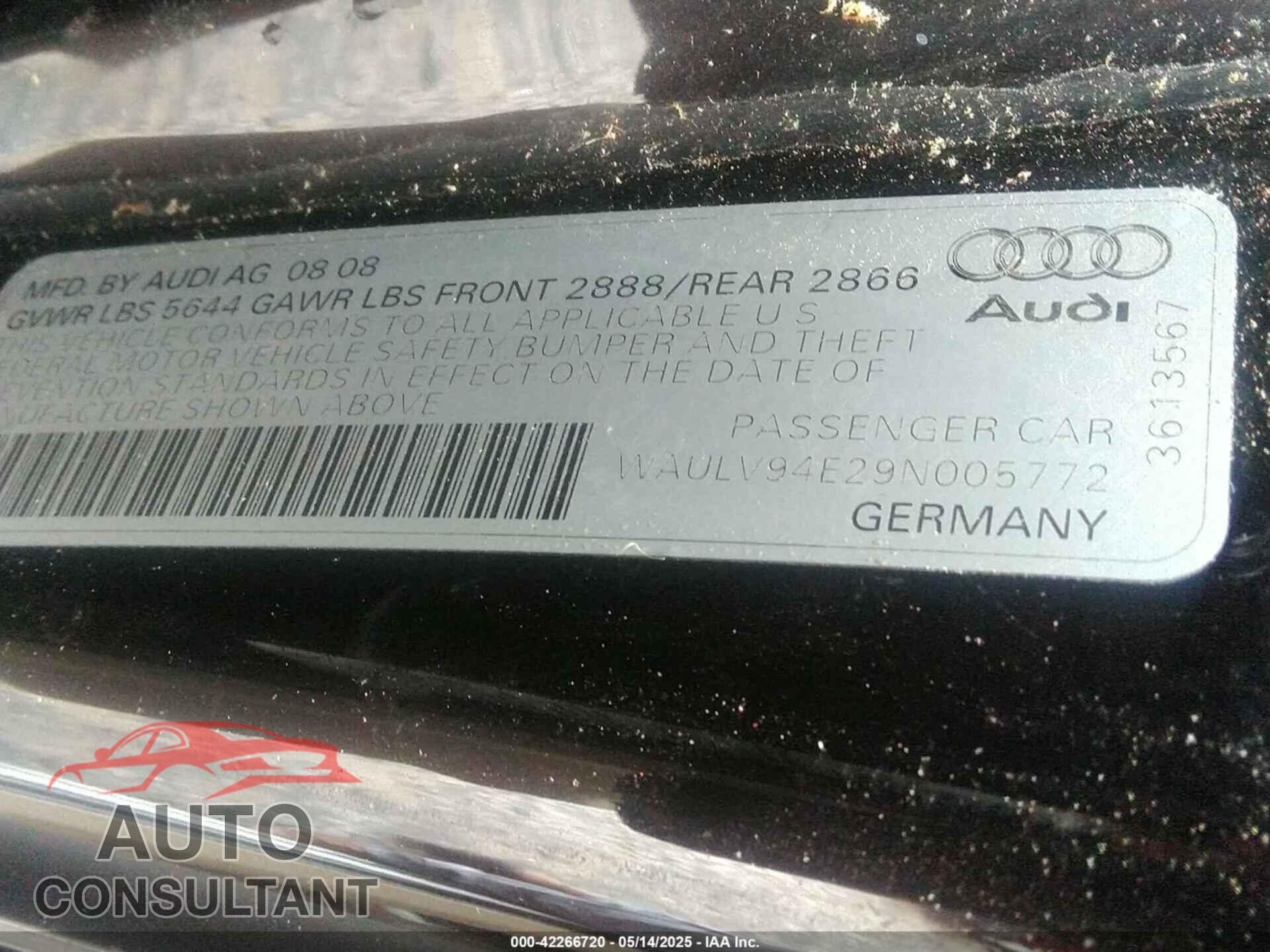 AUDI A8 2009 - WAULV94E29N005772