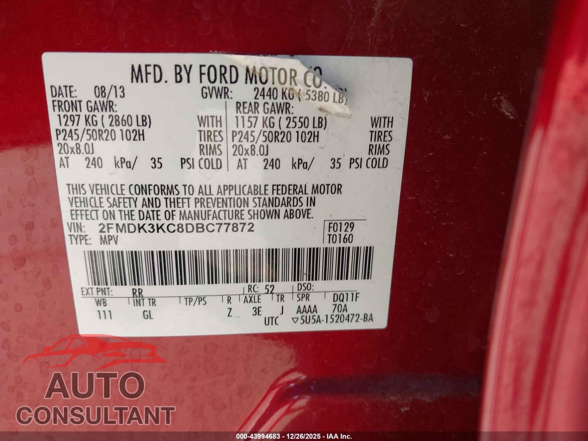 FORD EDGE 2013 - 2FMDK3KC8DBC77872