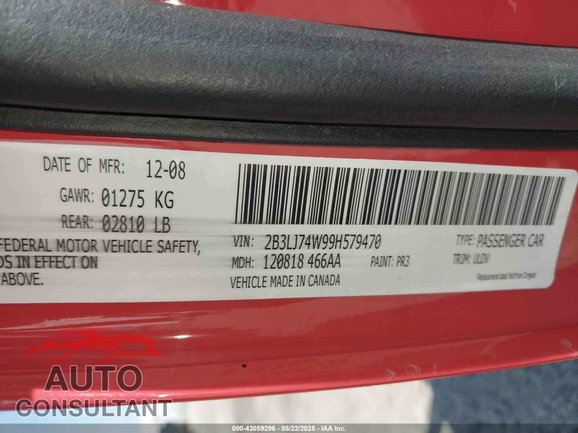 DODGE CHALLENGER 2009 - 2B3LJ74W99H579470