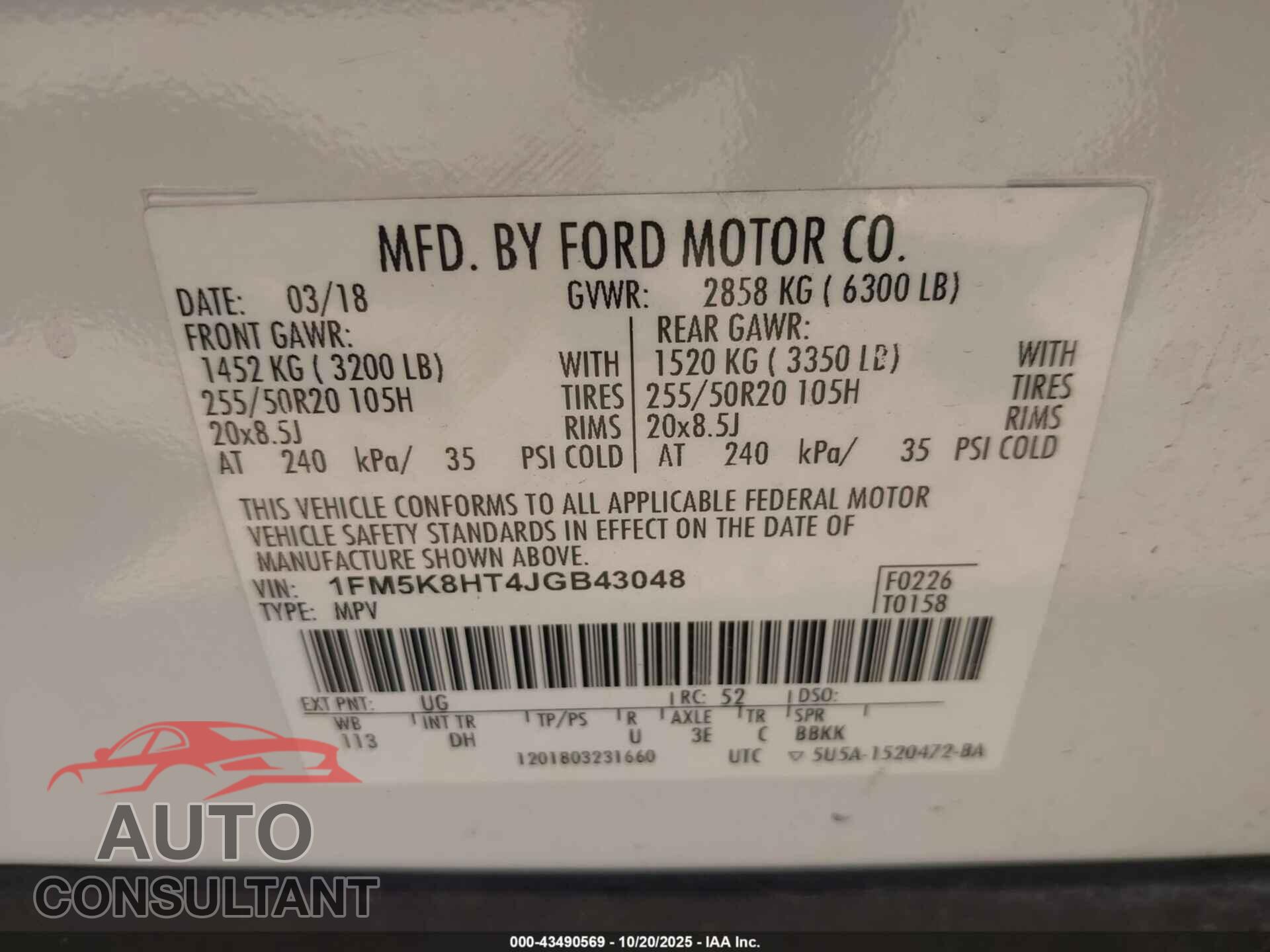 FORD EXPLORER 2018 - 1FM5K8HT4JGB43048