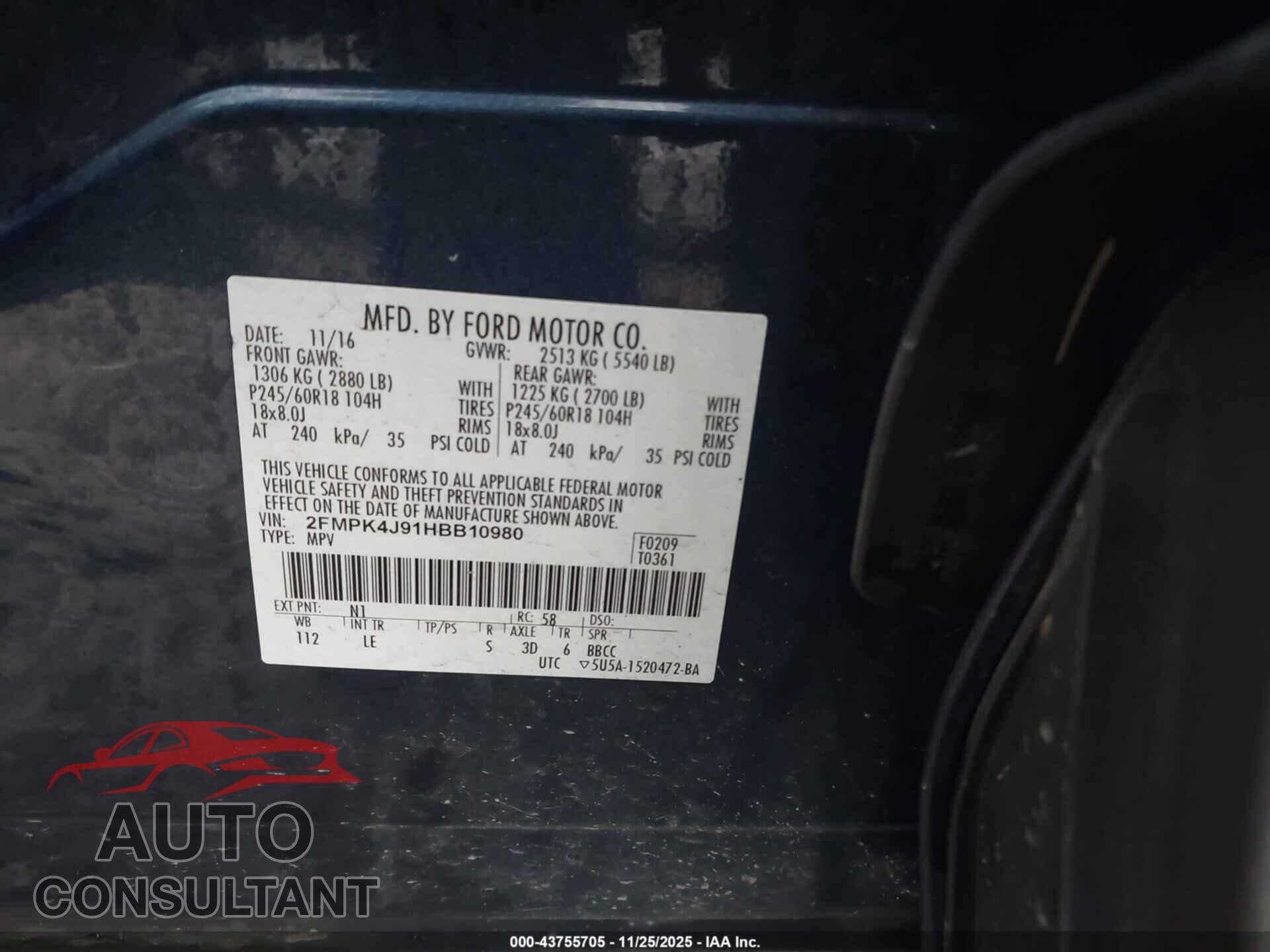 FORD EDGE 2017 - 2FMPK4J91HBB10980