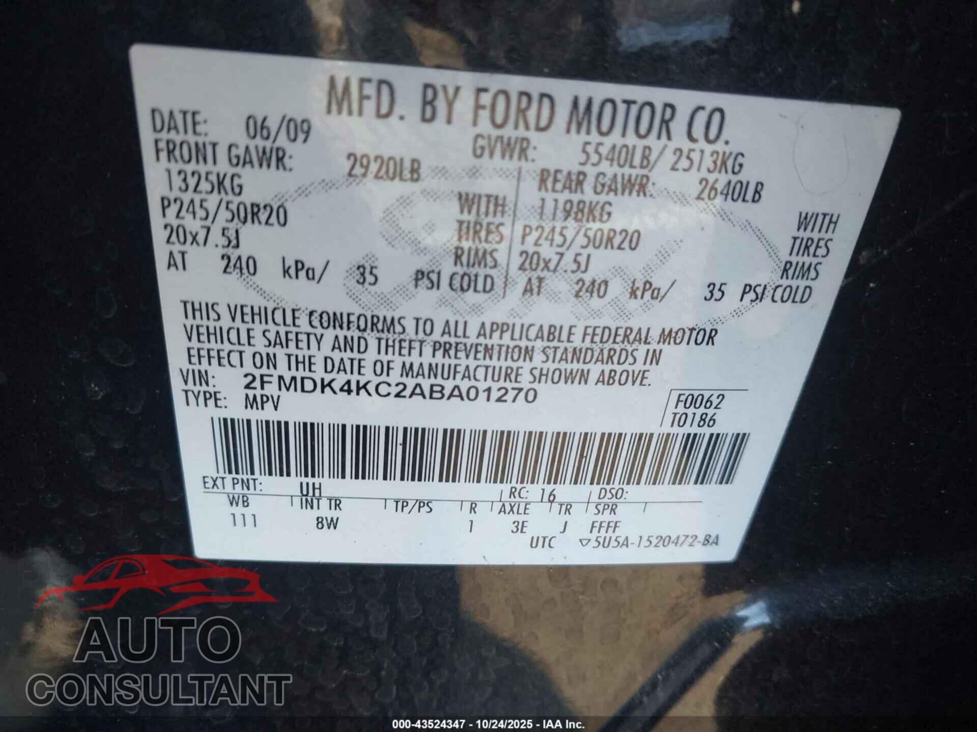 FORD EDGE 2010 - 2FMDK4KC2ABA01270