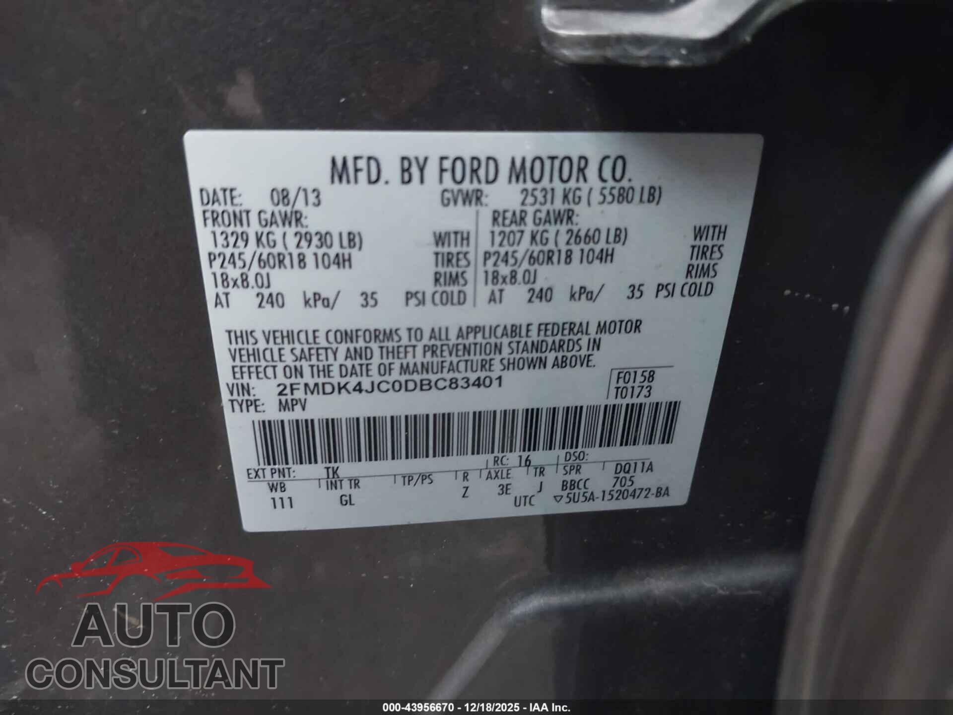 FORD EDGE 2013 - 2FMDK4JC0DBC83401