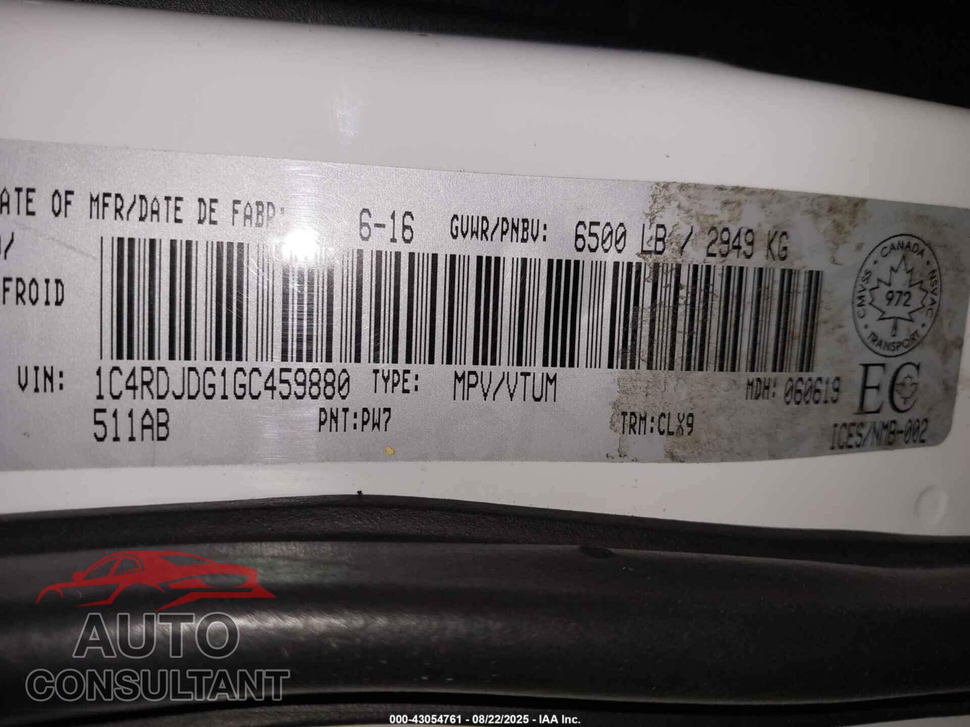DODGE DURANGO 2016 - 1C4RDJDG1GC459880