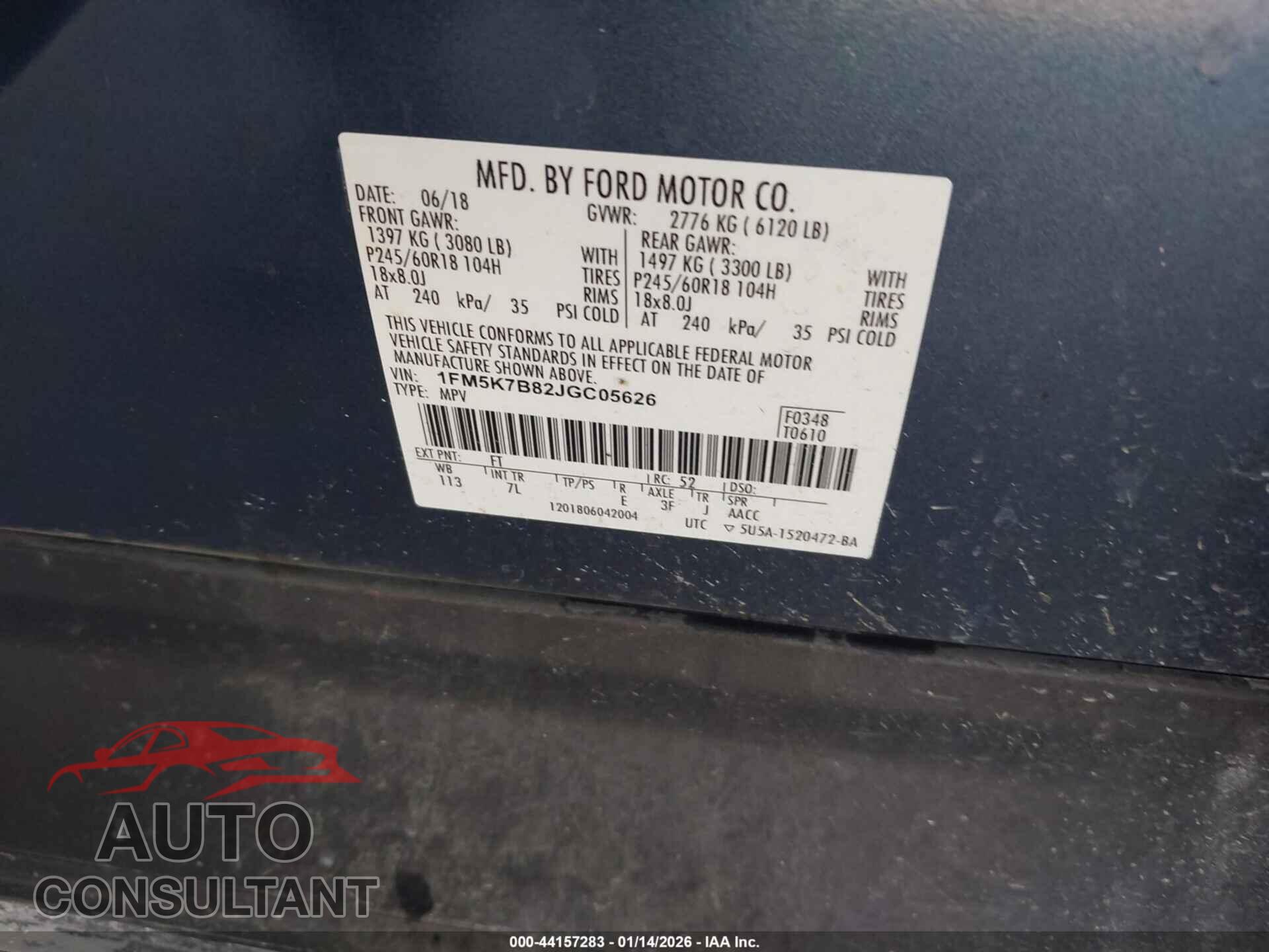 FORD EXPLORER 2018 - 1FM5K7B82JGC05626