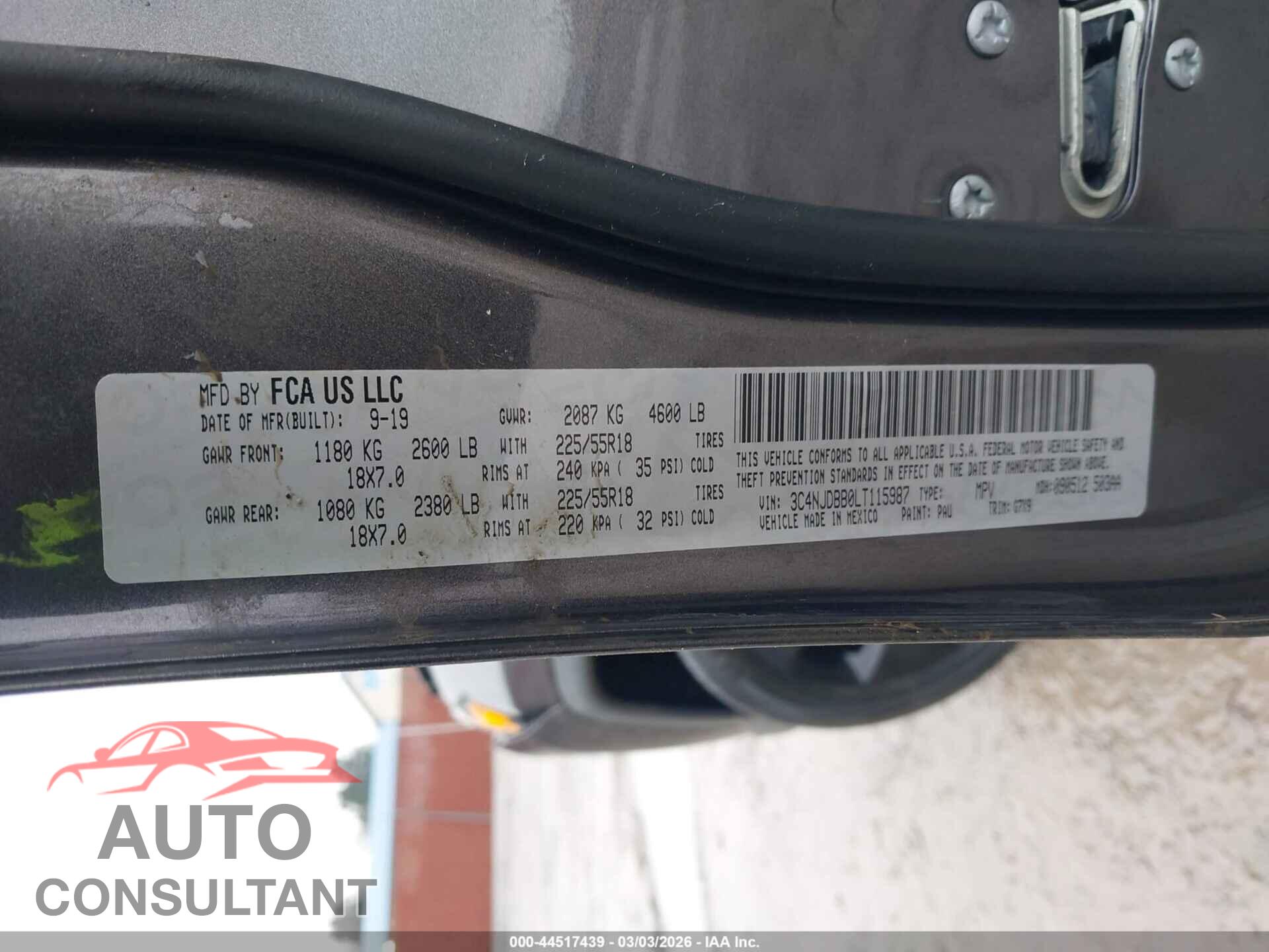 JEEP COMPASS 2020 - 3C4NJDBB0LT115987