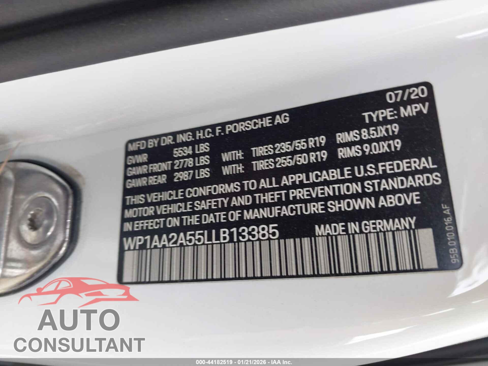 PORSCHE MACAN 2020 - WP1AA2A55LLB13385