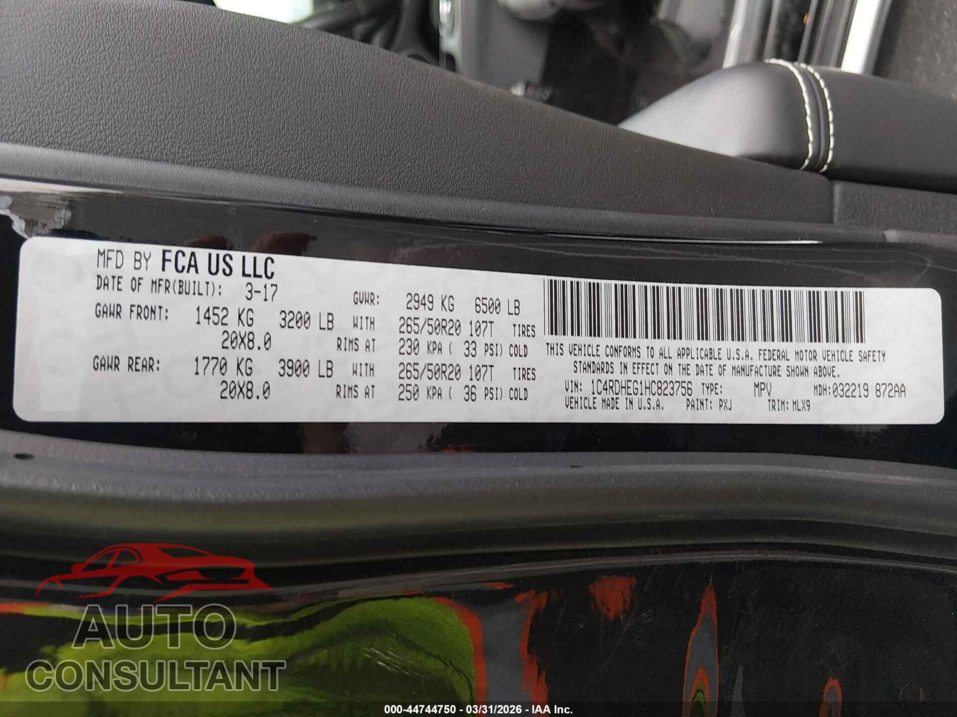 DODGE DURANGO 2017 - 1C4RDHEG1HC823756