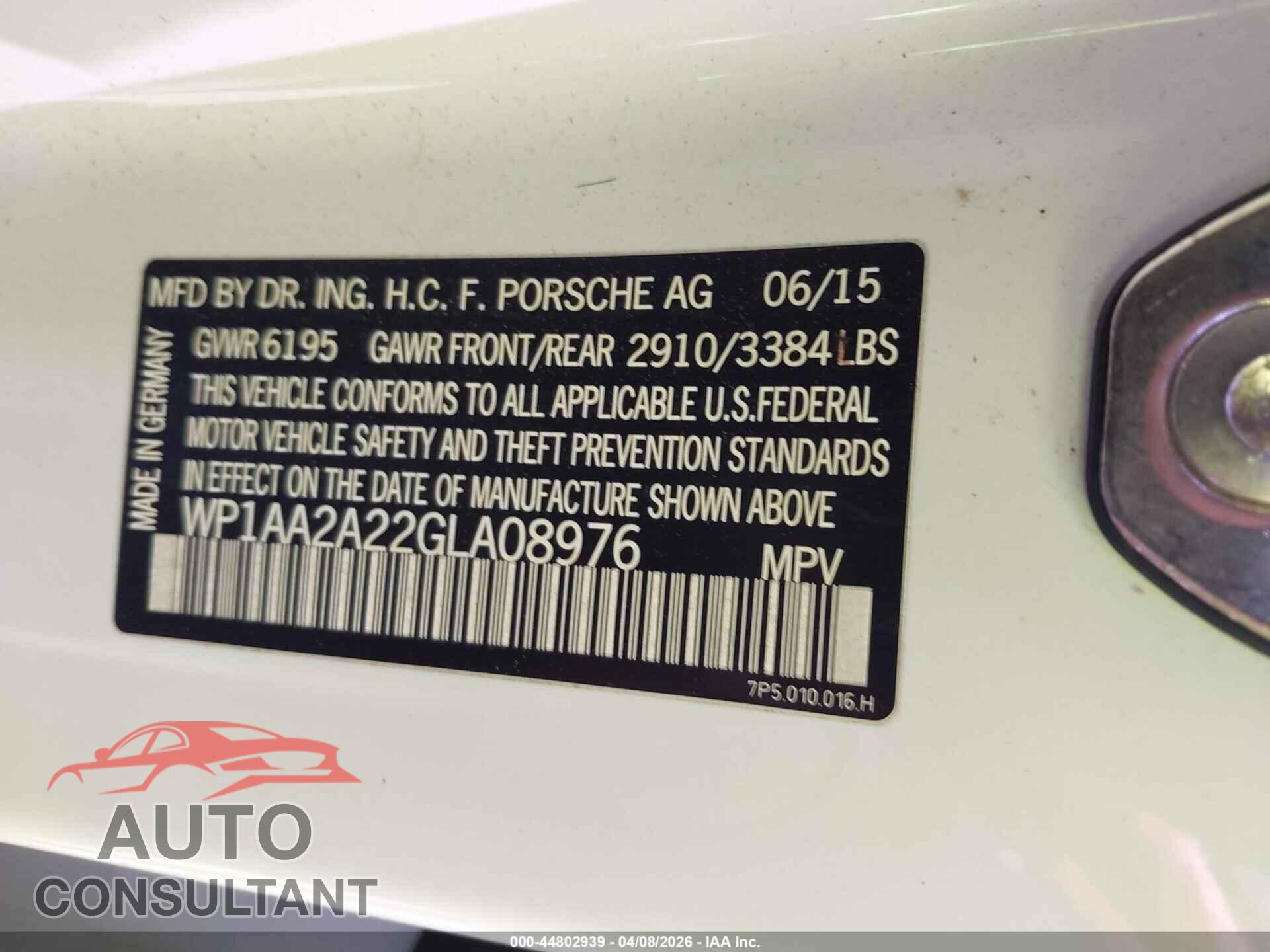 PORSCHE CAYENNE 2016 - WP1AA2A22GLA08976