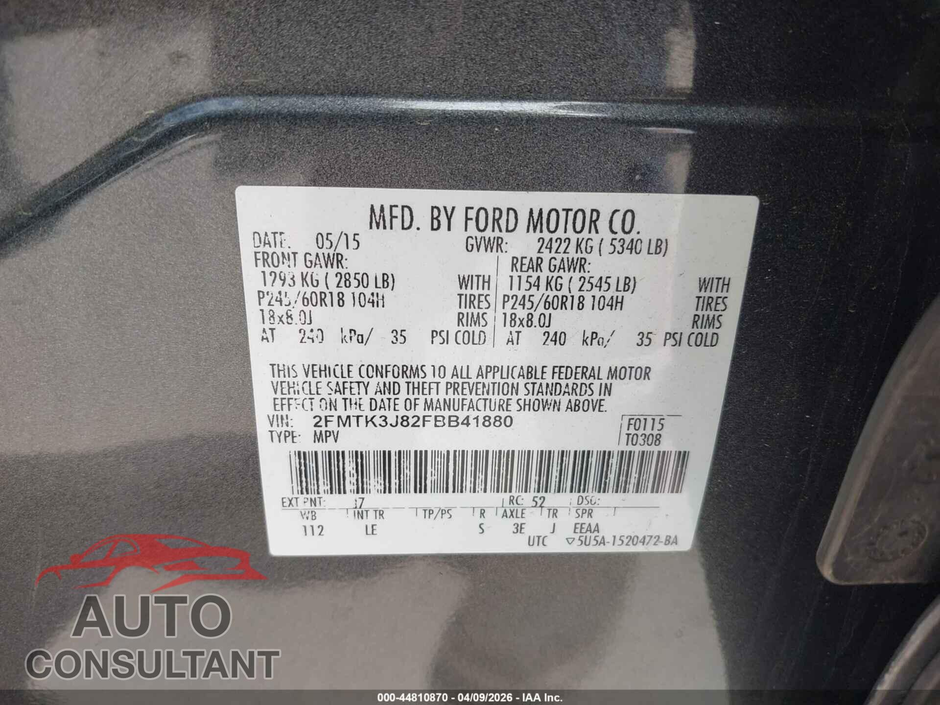 FORD EDGE 2015 - 2FMTK3J82FBB41880