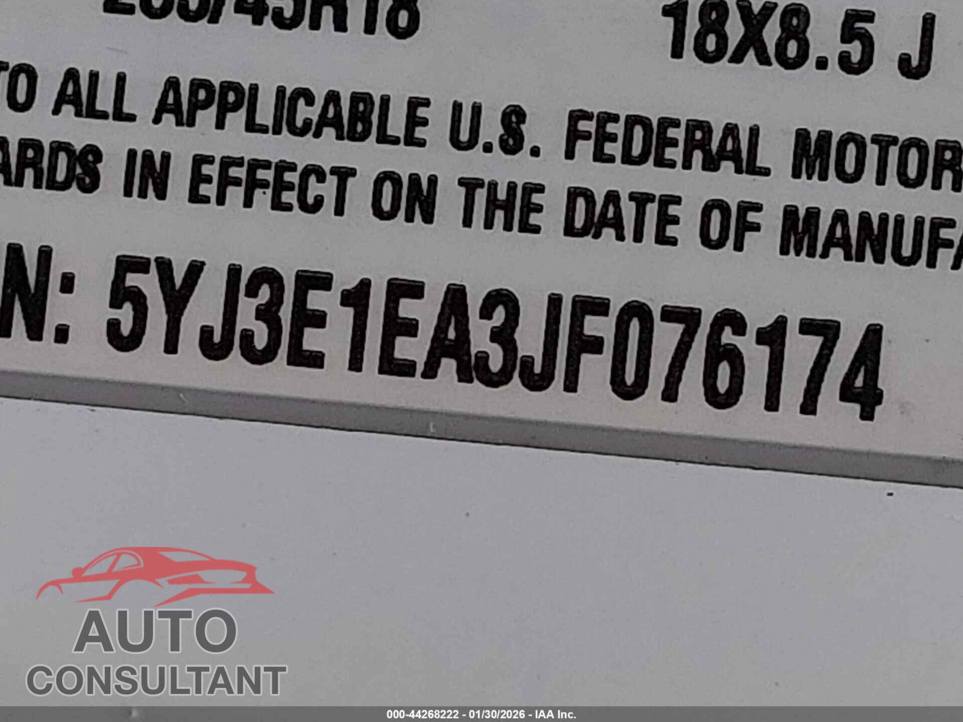 TESLA MODEL 3 2018 - 5YJ3E1EA3JF076174