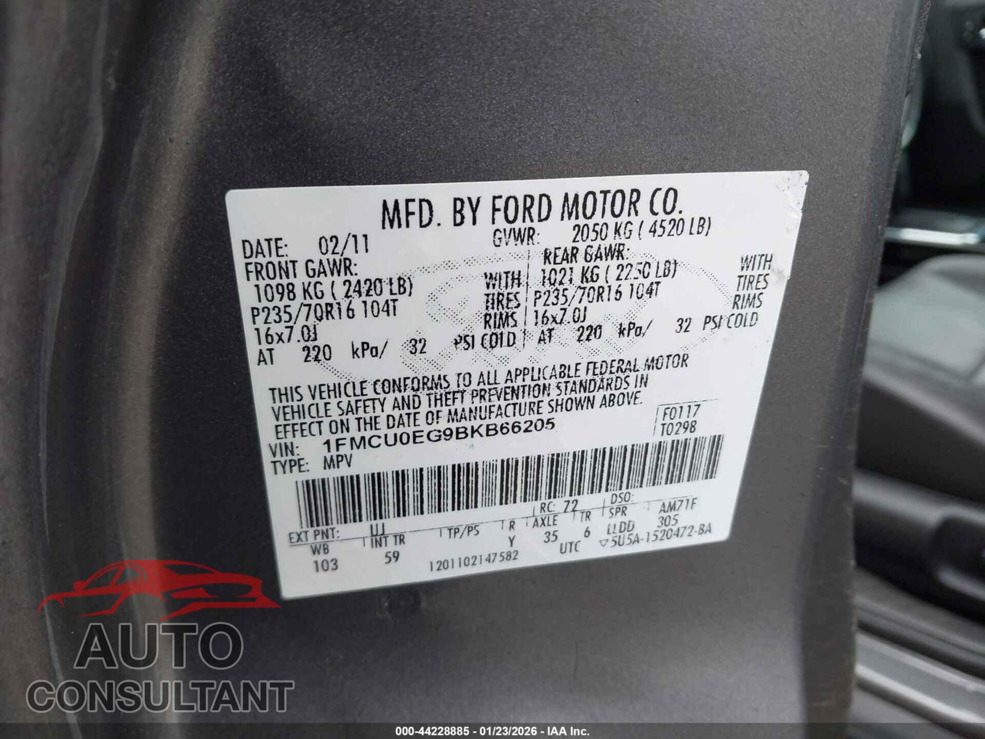 FORD ESCAPE 2011 - 1FMCU0EG9BKB66205