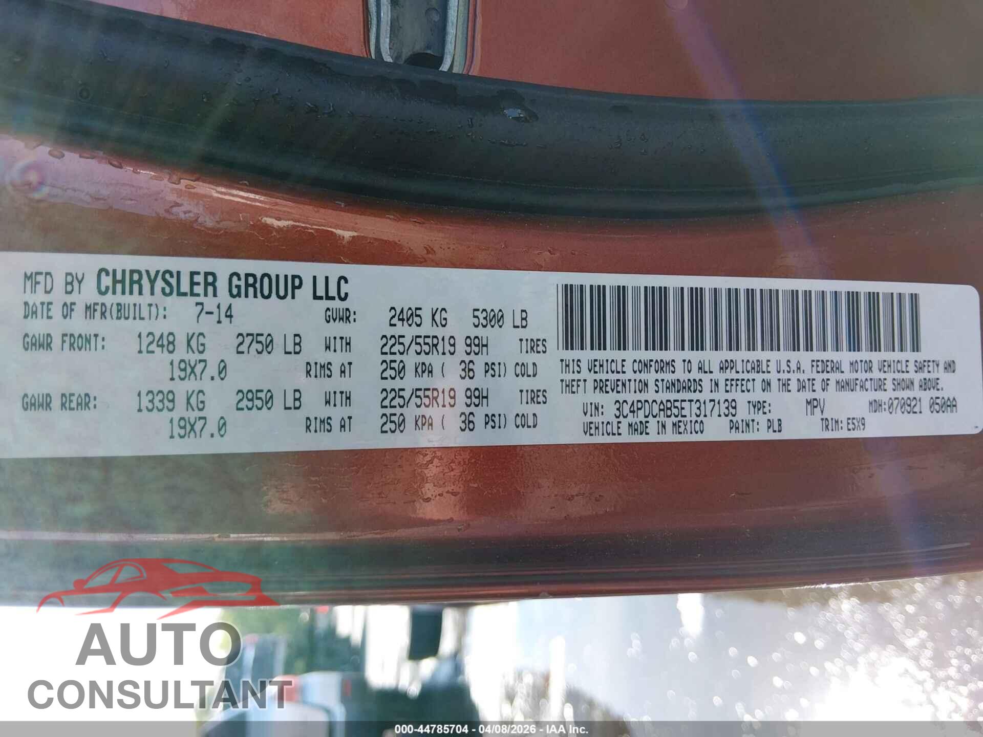 DODGE JOURNEY 2014 - 3C4PDCAB5ET317139