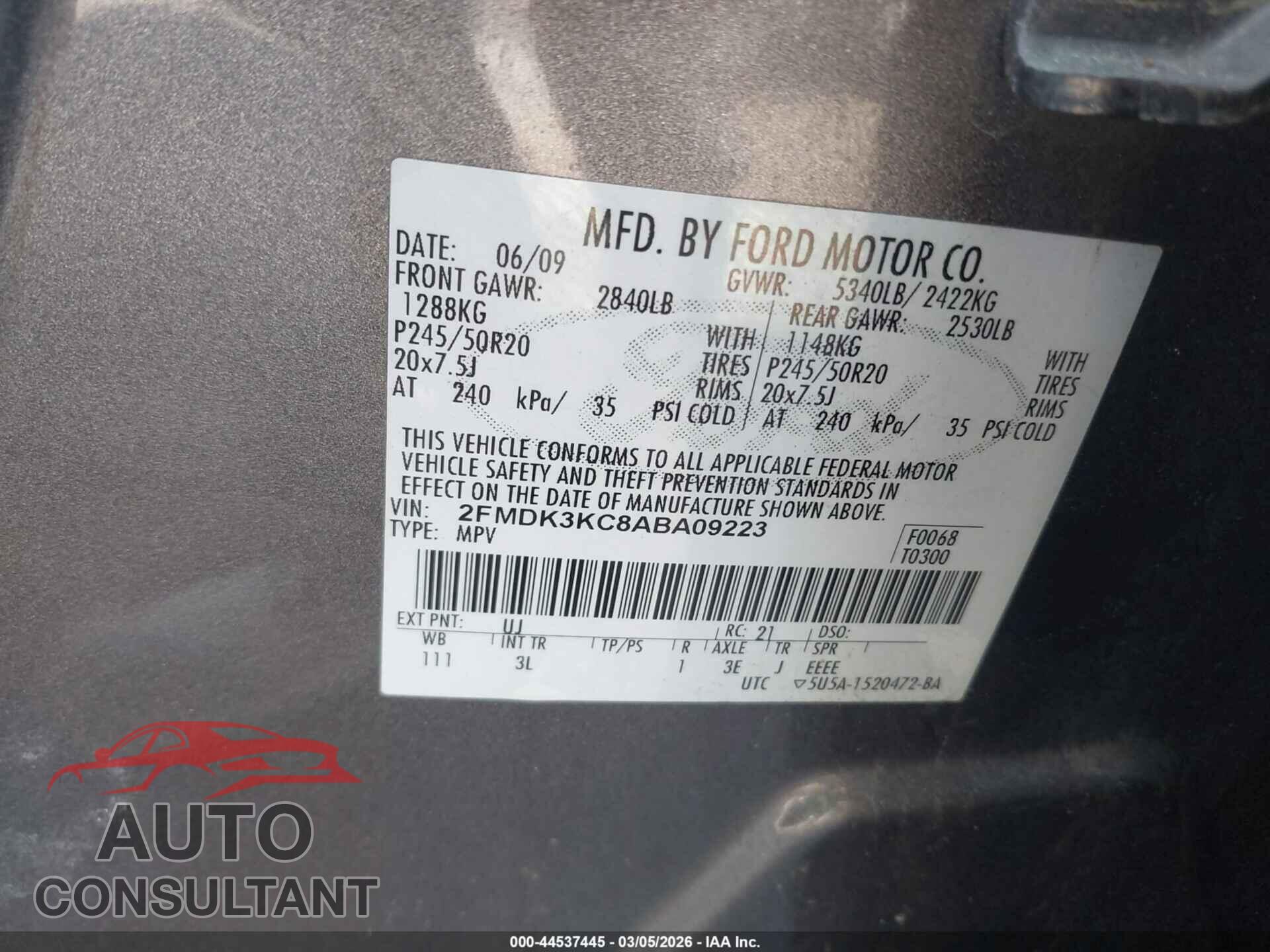 FORD EDGE 2010 - 2FMDK3KC8ABA09223