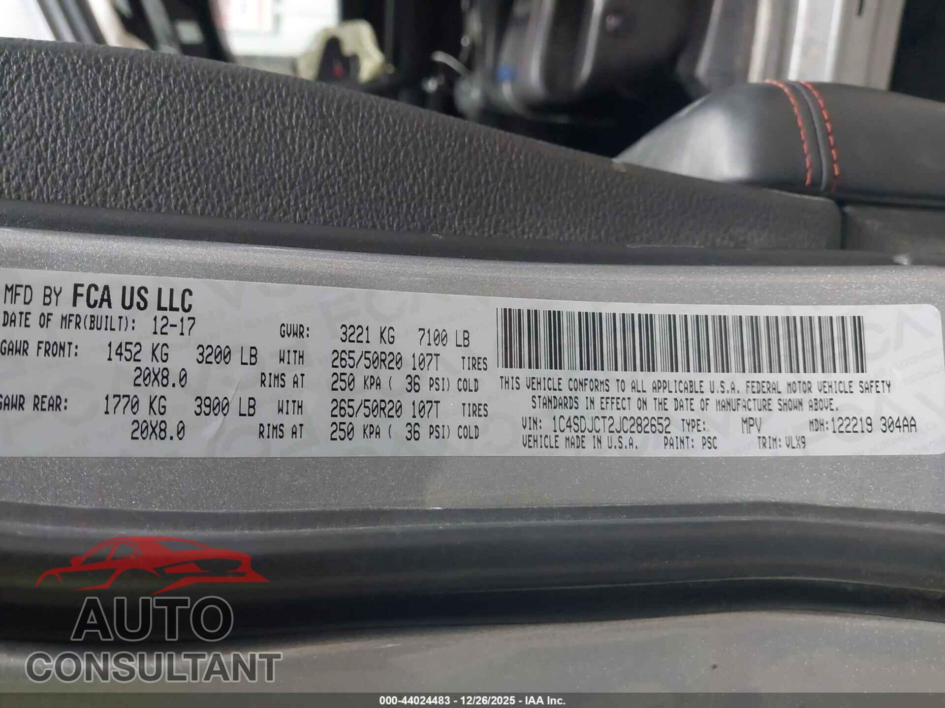 DODGE DURANGO 2018 - 1C4SDJCT2JC282652