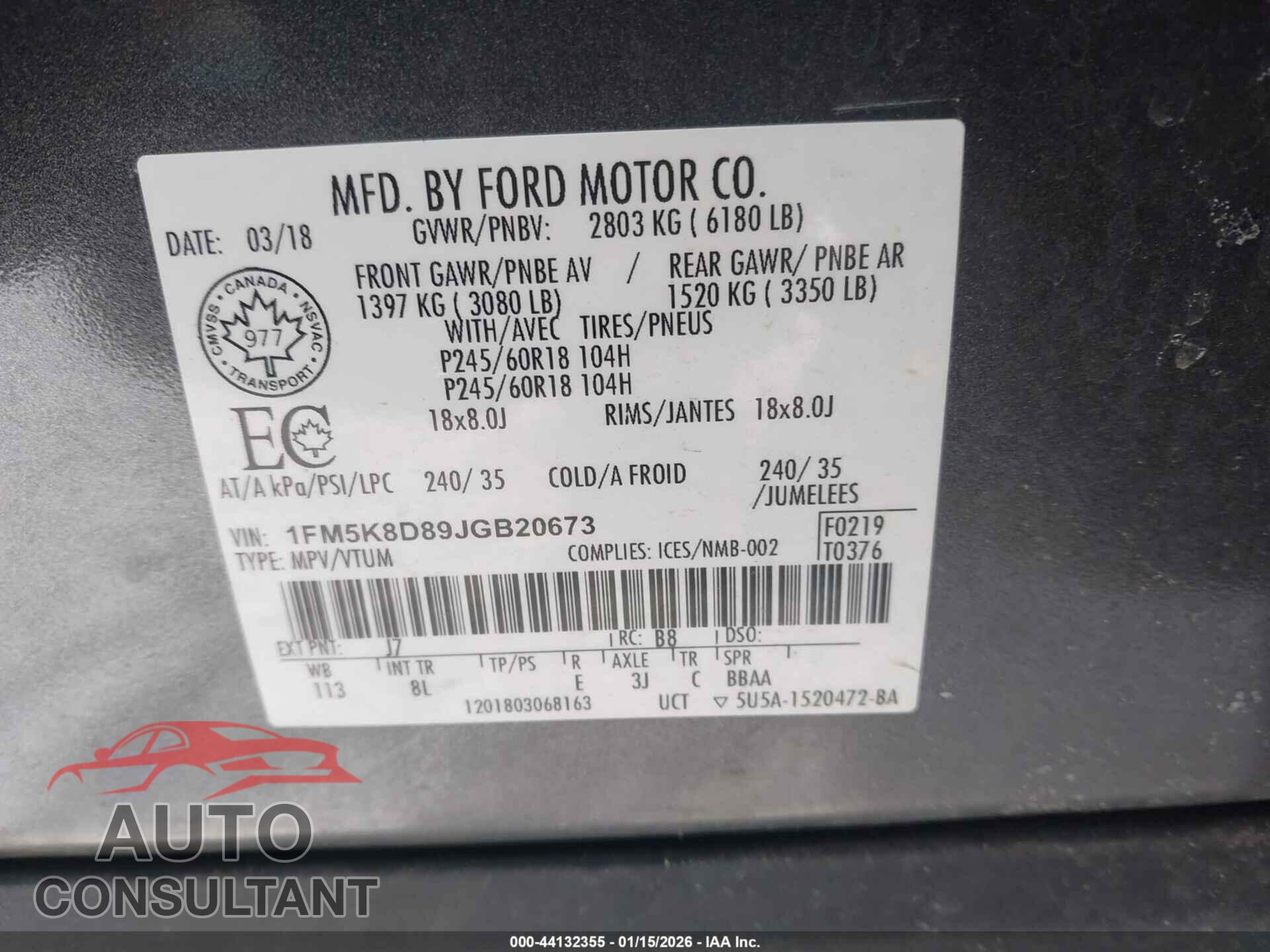 FORD EXPLORER 2018 - 1FM5K8D89JGB20673