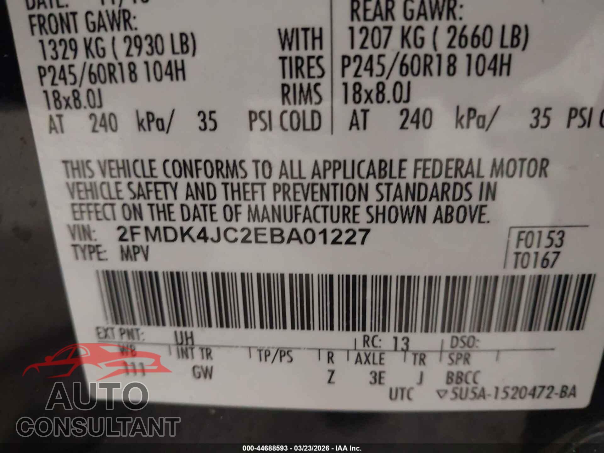 FORD EDGE 2014 - 2FMDK4JC2EBA01227