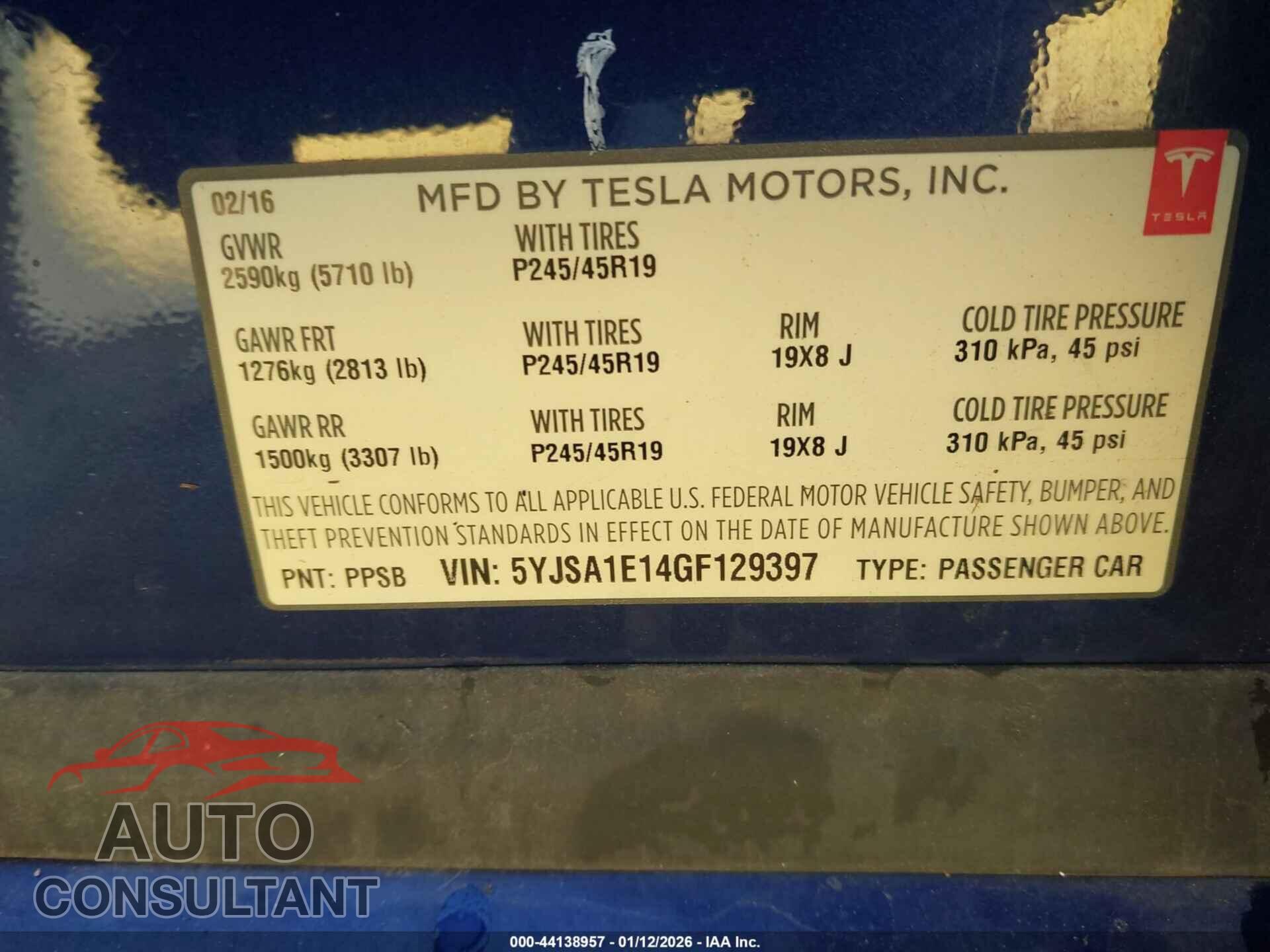 TESLA MODEL S 2016 - 5YJSA1E14GF129397